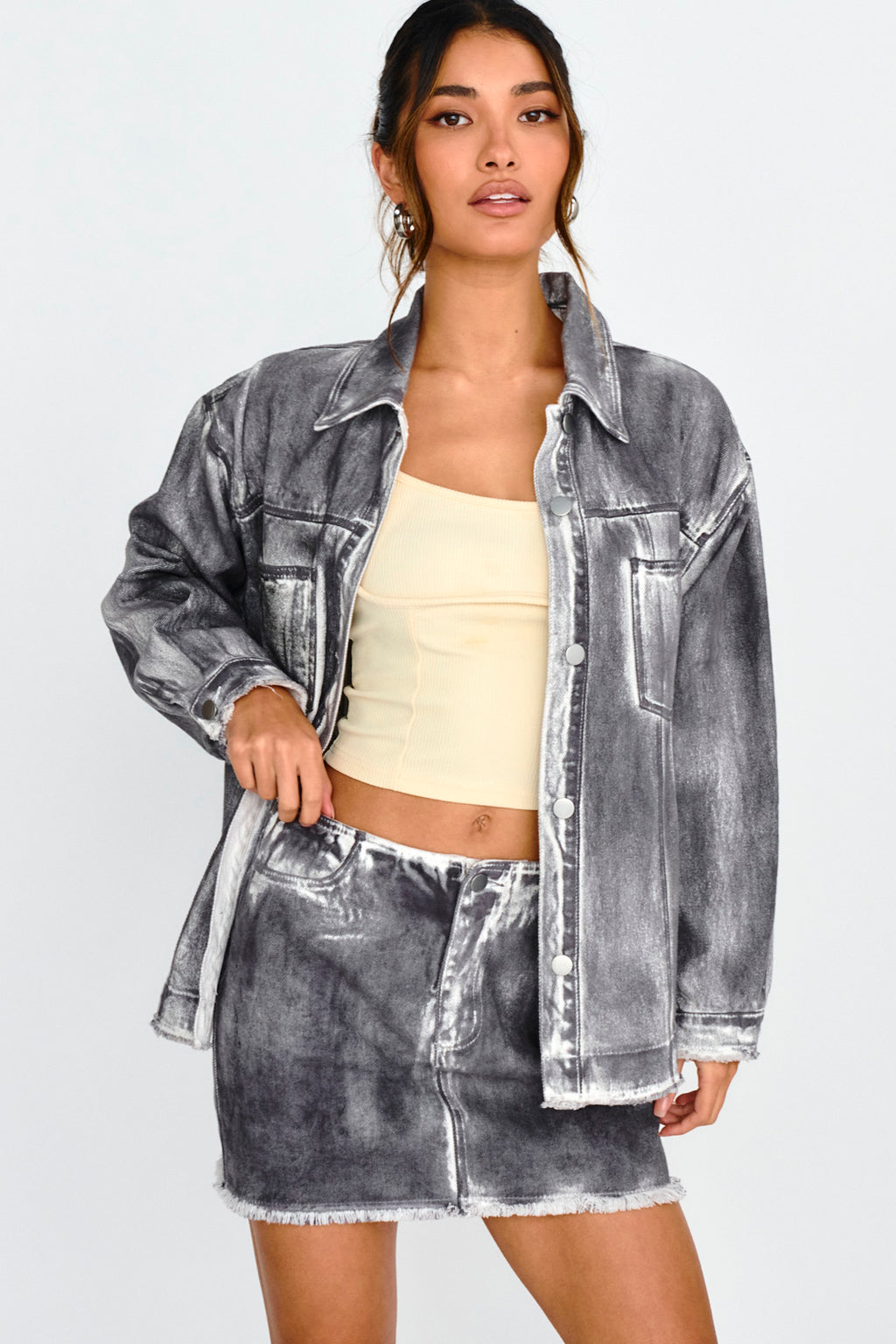 Decoy Distressed Jean Jacket Black/White by Selfie Leslie Australia