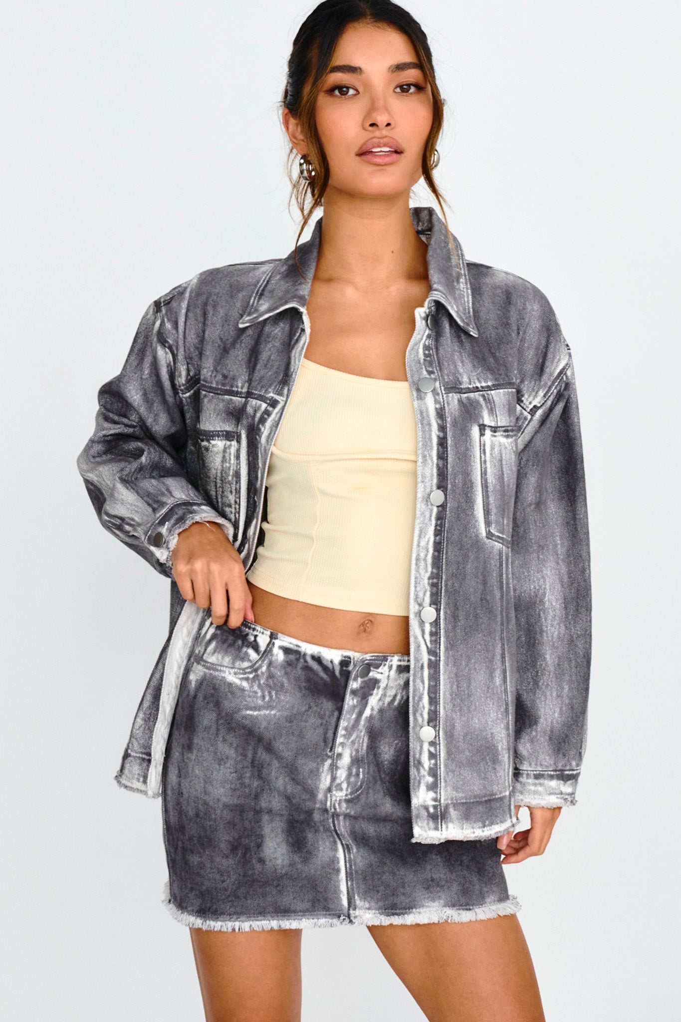 Decoy Distressed Jean Jacket Black/White by Selfie Leslie Australia