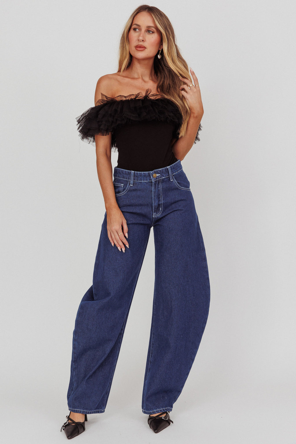 Opera Night Tulle Off-Shoulder Bodysuit Black by Selfie Leslie Australia
