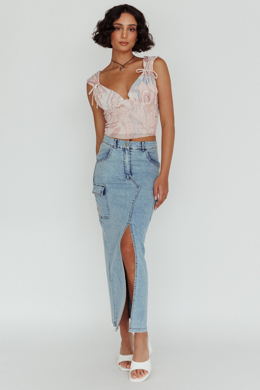 Fairfax Shoulder Tie Crop Top Pink Multi by Selfie Leslie Australia
