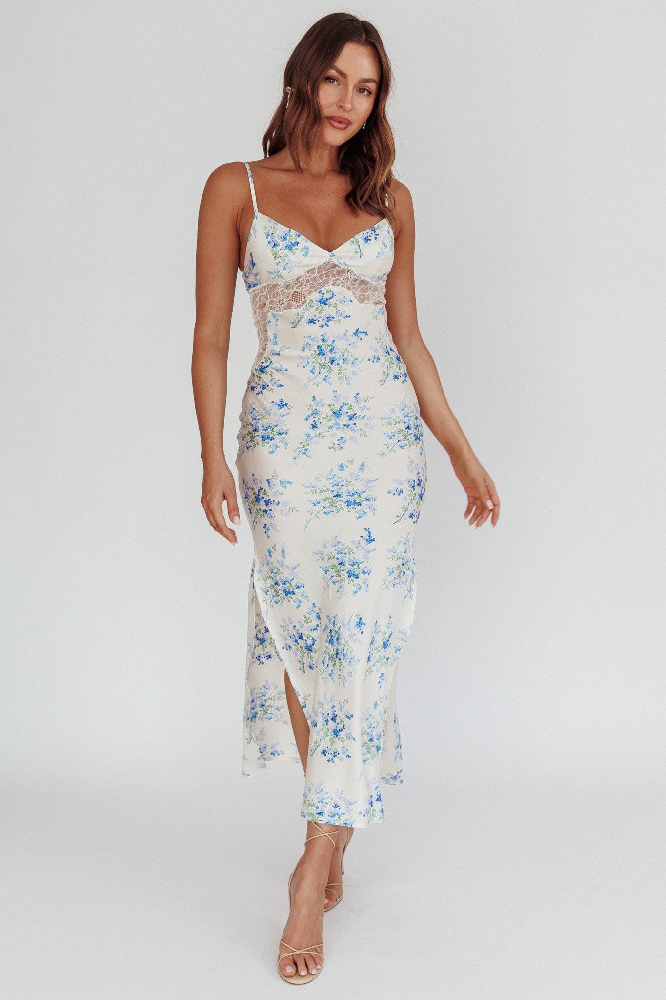 Seraphim Floral Lace Maxi Dress Blue Cream by Selfie Leslie Australia