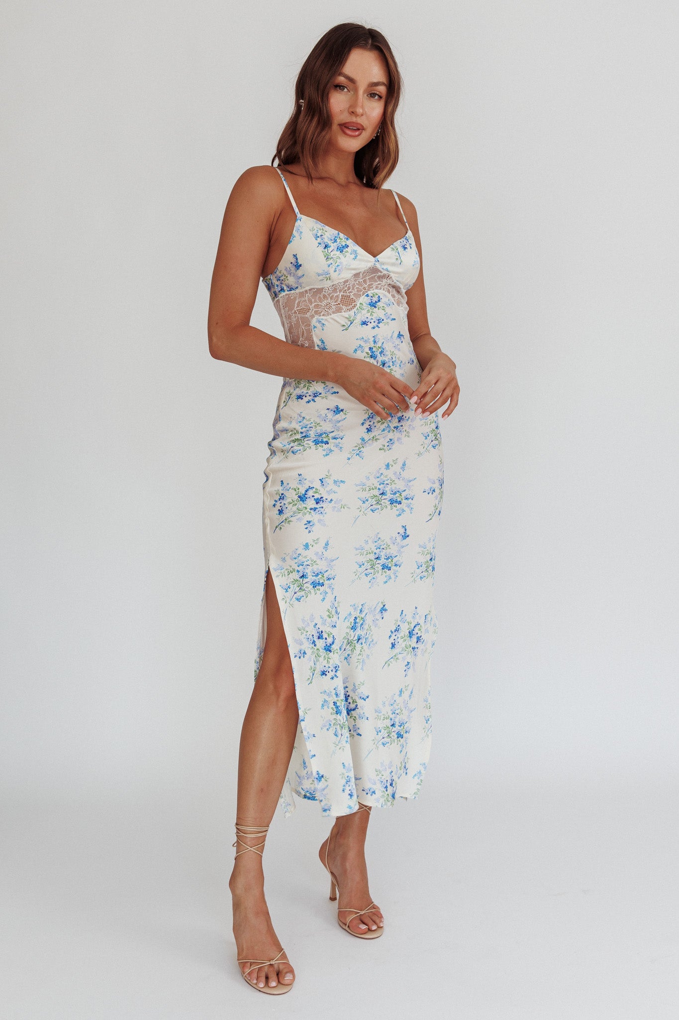 Seraphim Floral Lace Maxi Dress Blue Cream by Selfie Leslie Australia