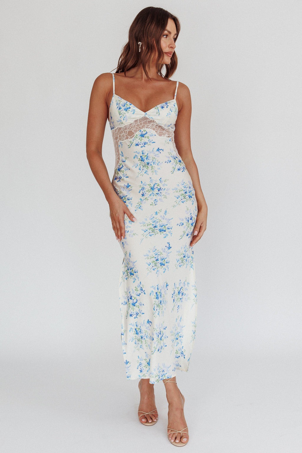 Seraphim Floral Lace Maxi Dress Blue Cream by Selfie Leslie Australia