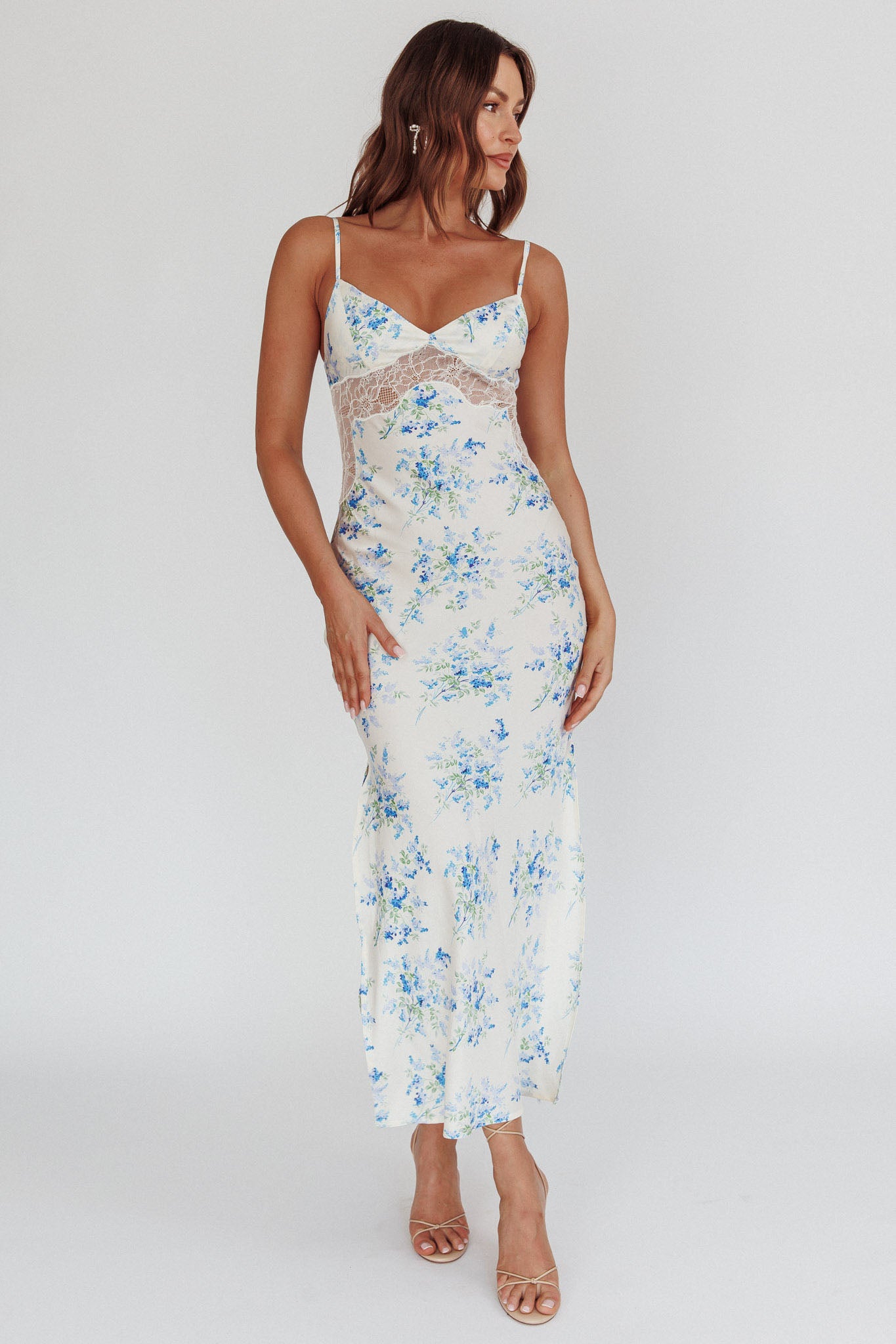 Seraphim Floral Lace Maxi Dress Blue Cream by Selfie Leslie Australia
