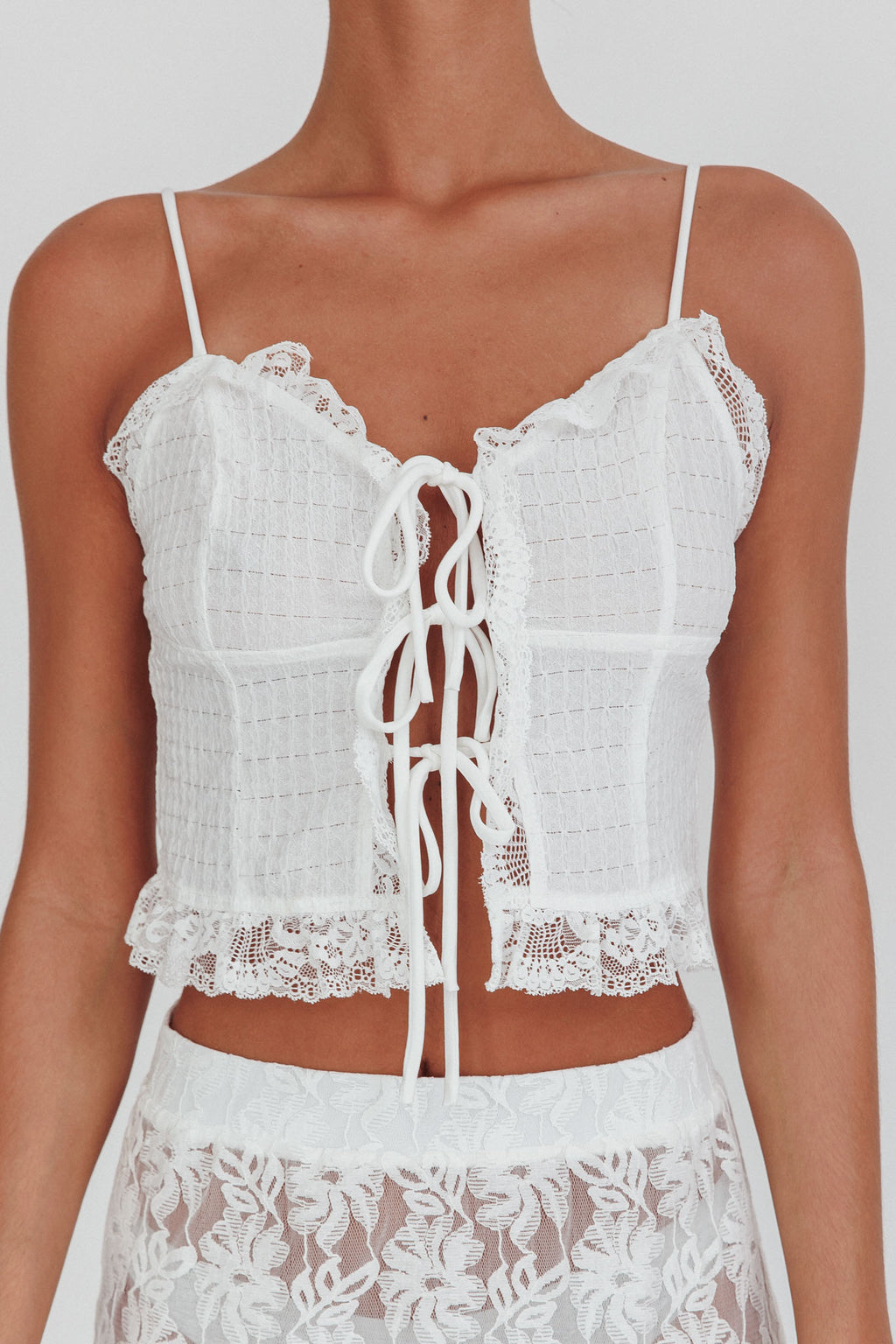 Fancy Girl Tie-Up Cami Top Off White by Selfie Leslie Australia