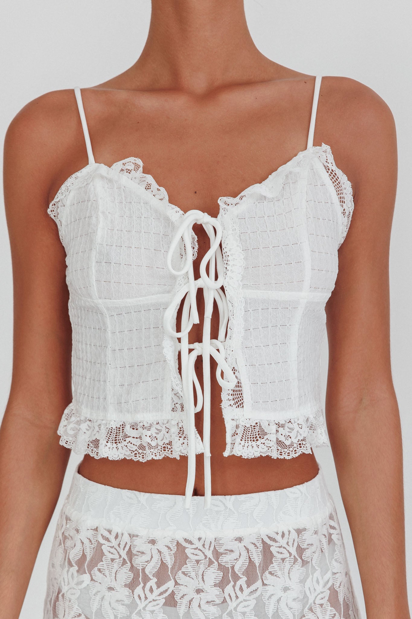 Fancy Girl Tie-Up Cami Top Off White by Selfie Leslie Australia