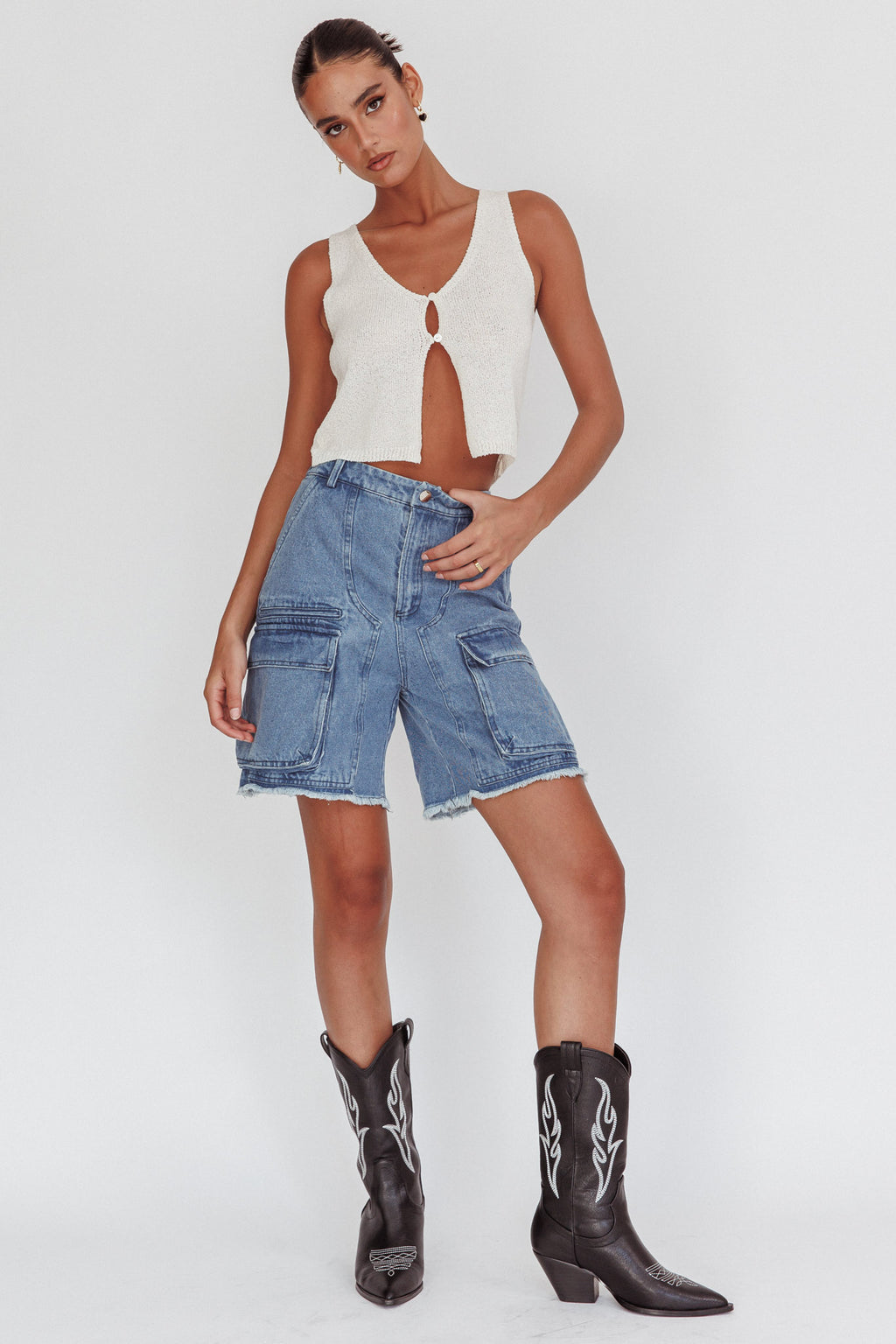 Meeka Open Front Knit Top White by Selfie Leslie Australia