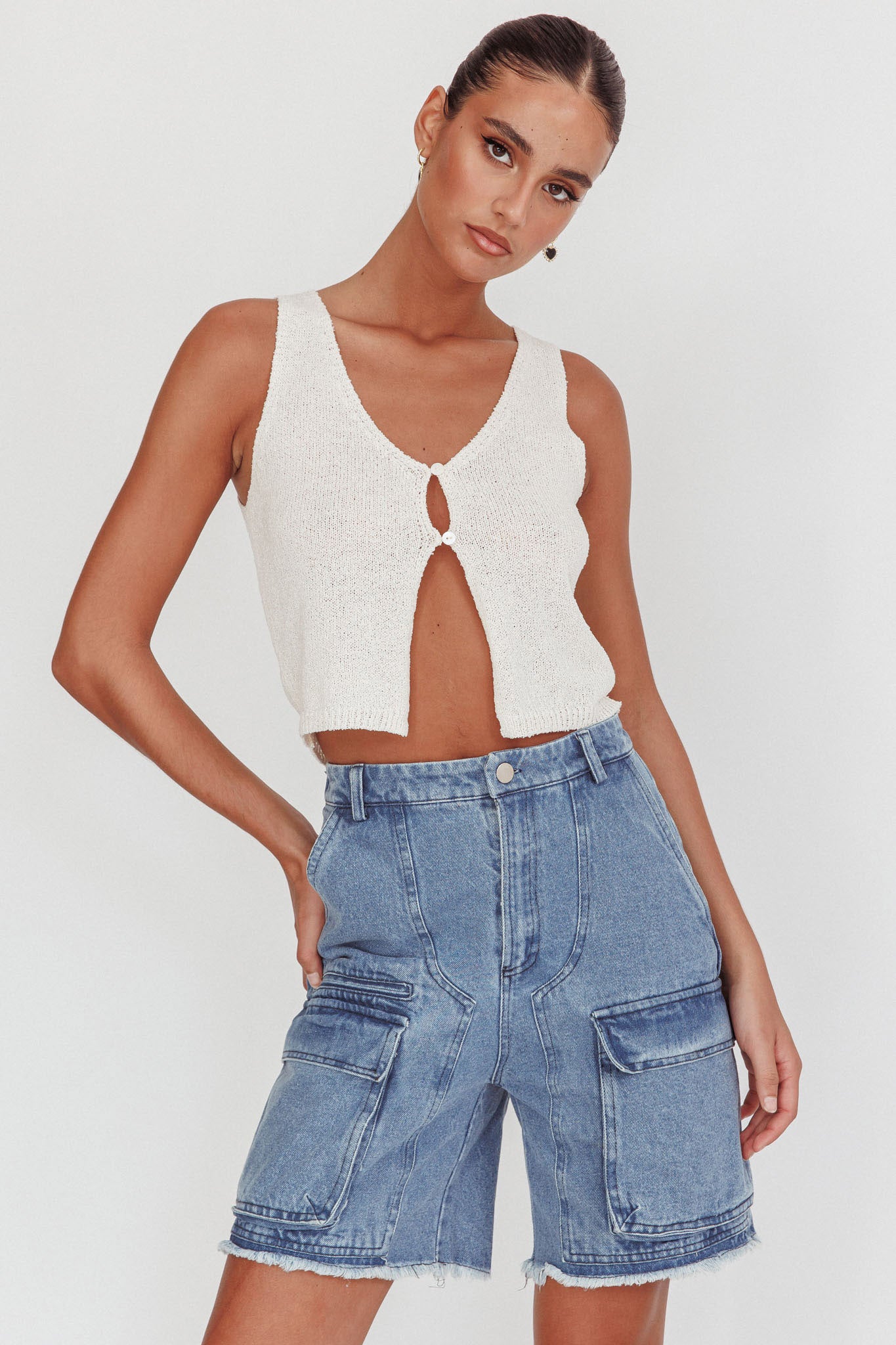 Meeka Open Front Knit Top White by Selfie Leslie Australia
