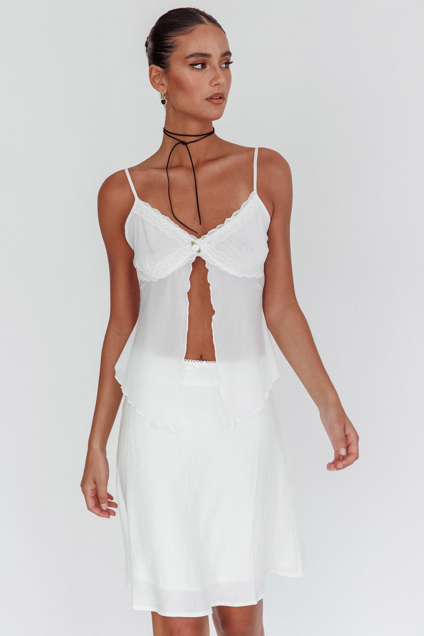 Babydolls Lace Trim Split Top Off White by Selfie Leslie Australia