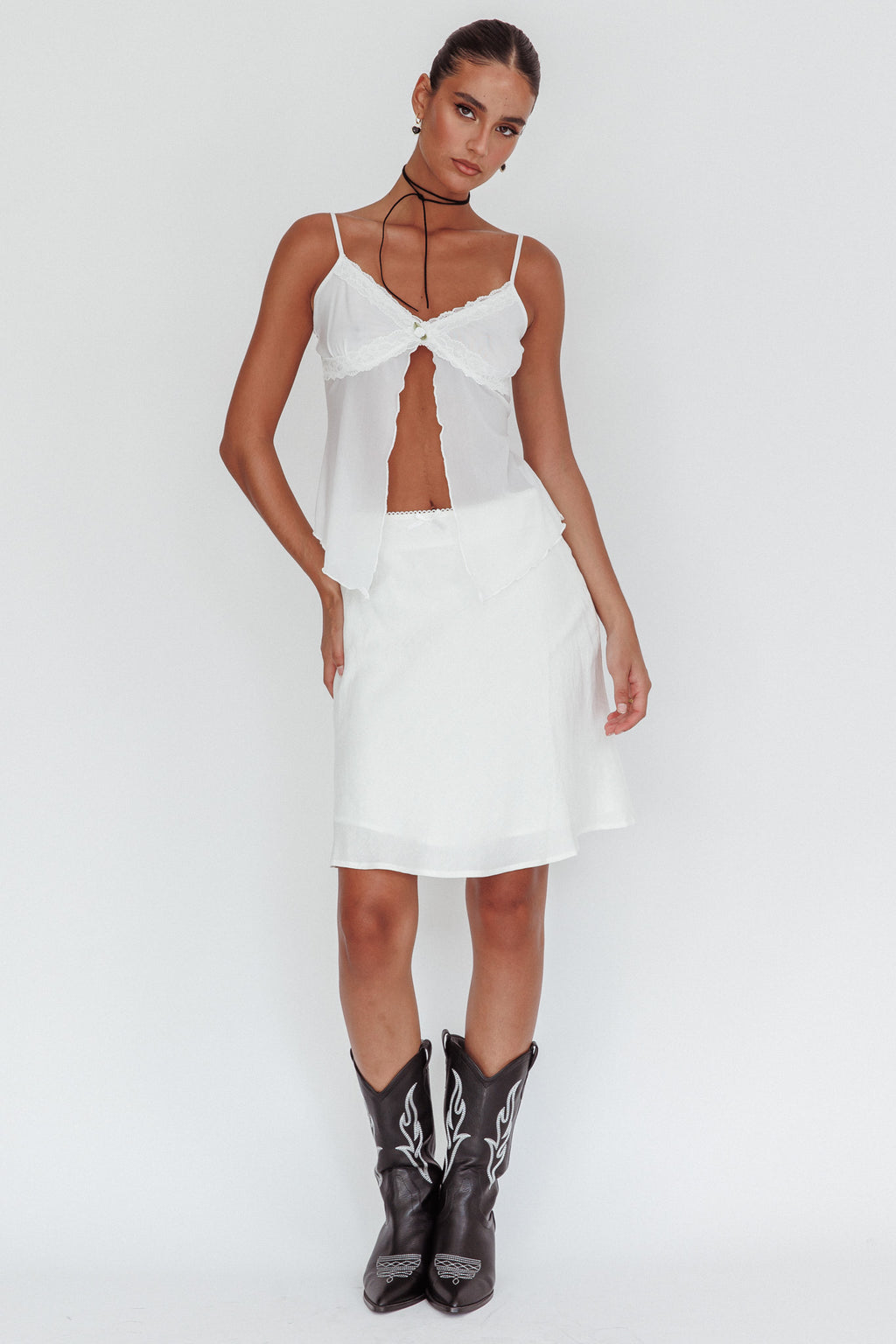 Babydolls Lace Trim Split Top Off White by Selfie Leslie Australia