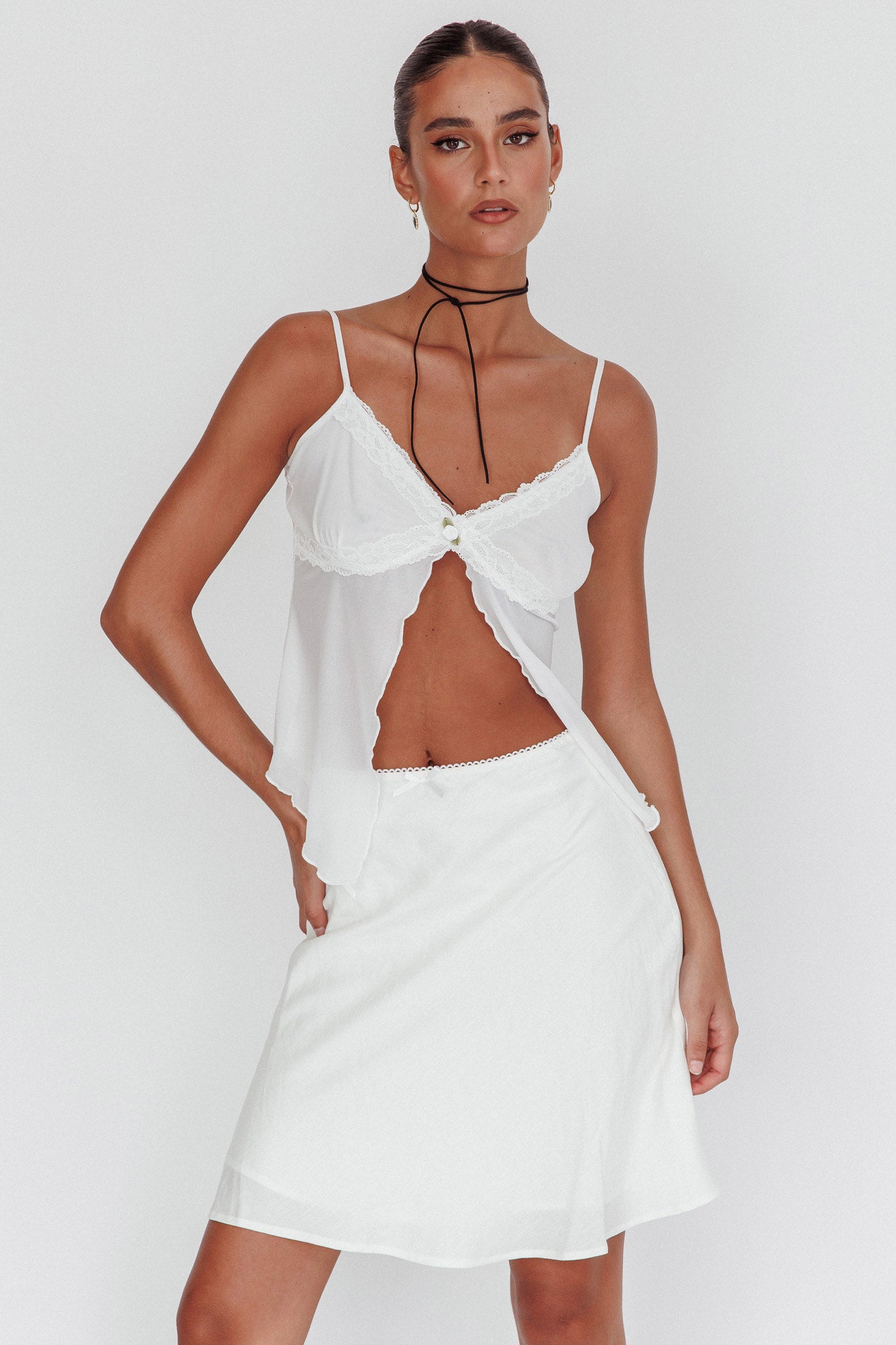 Babydolls Lace Trim Split Top Off White by Selfie Leslie Australia