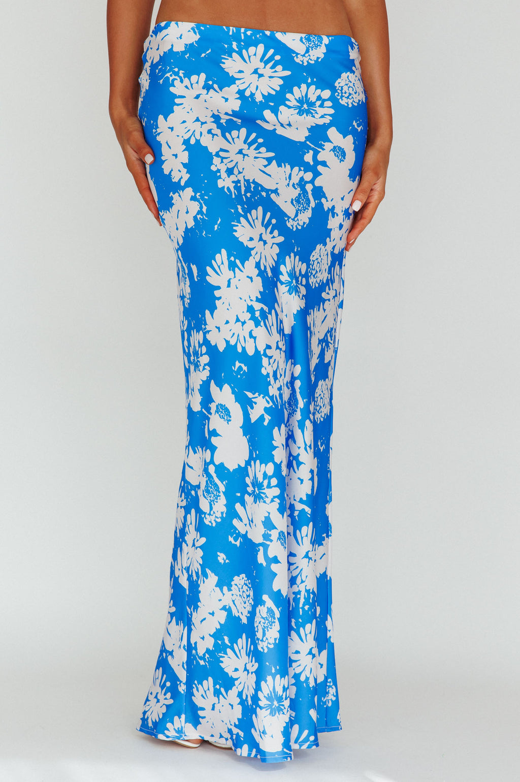 Manila Satin Maxi Skirt Blue Floral by Selfie Leslie Australia