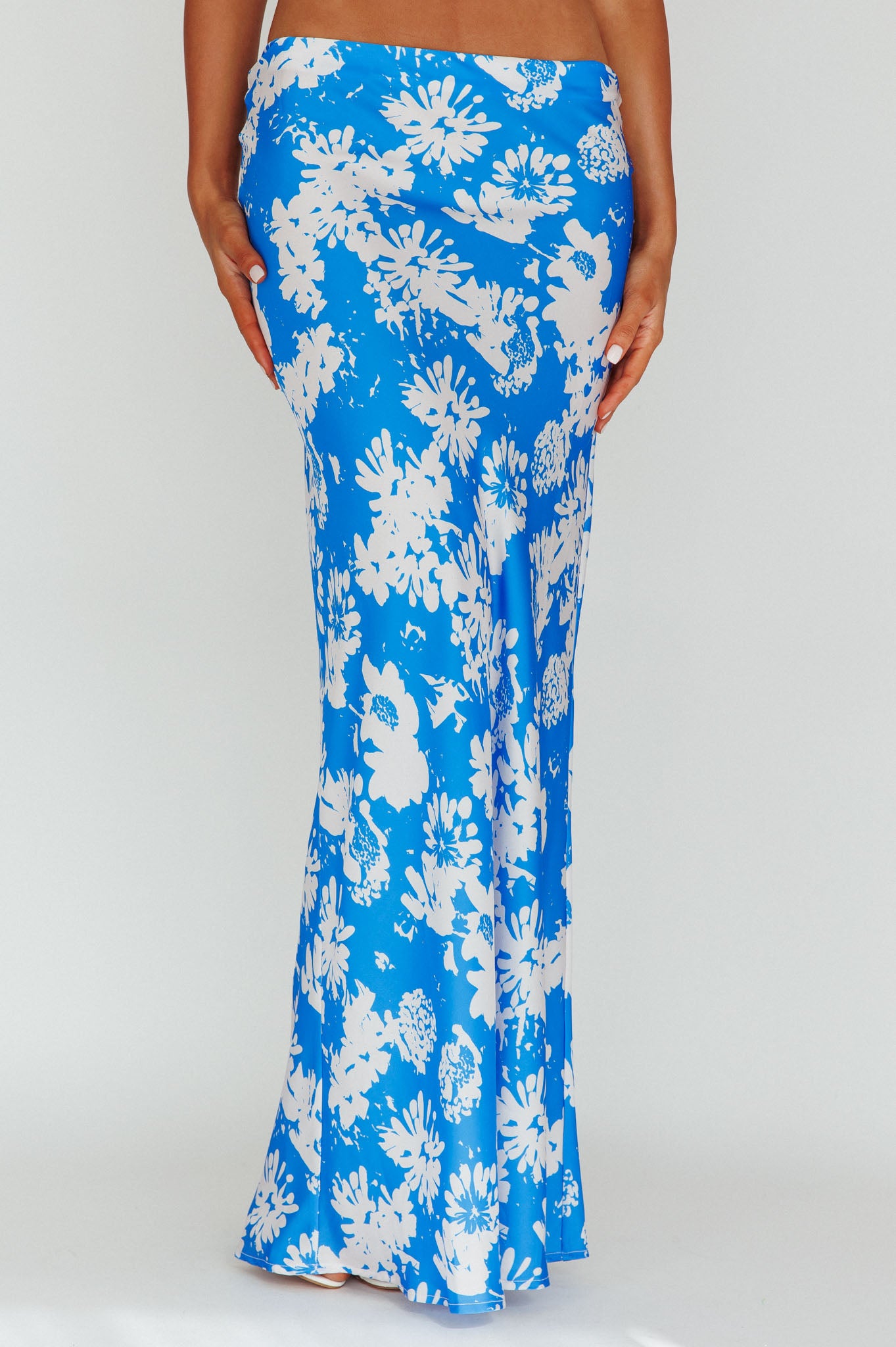 Manila Satin Maxi Skirt Blue Floral by Selfie Leslie Australia