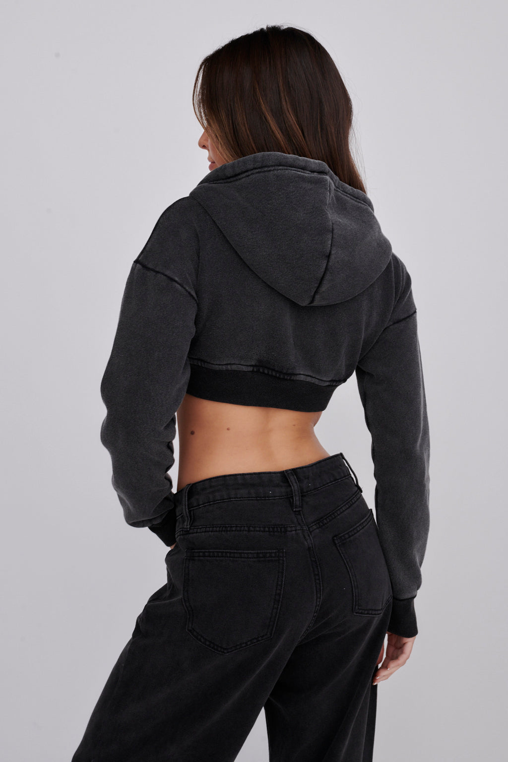Alias Crop Hoodie Jacket Washed Black by Selfie Leslie Australia