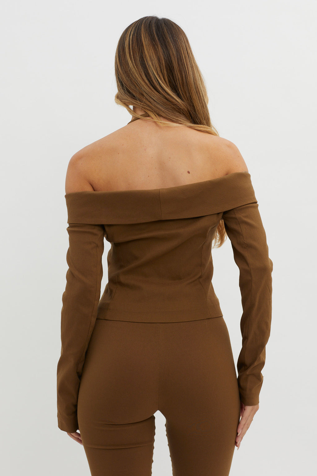 Zuzana Off-Shoulder Halter Top Brown by Selfie Leslie Australia