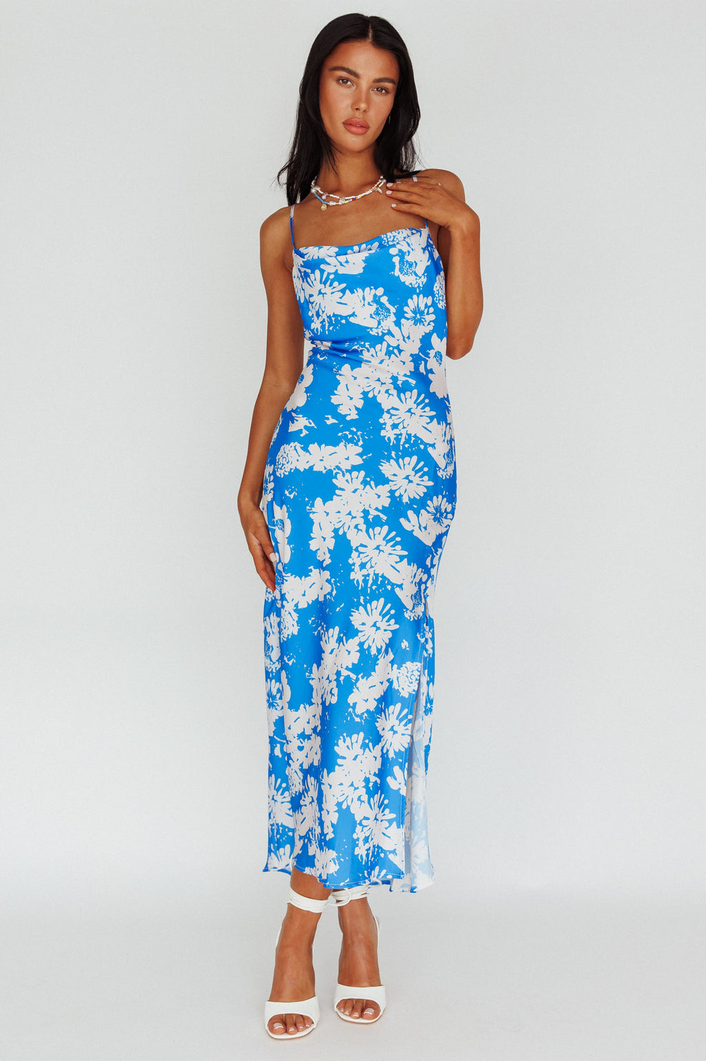 Sherilyn Criss-Cross Back Midi Dress Blue Floral by Selfie Leslie Australia