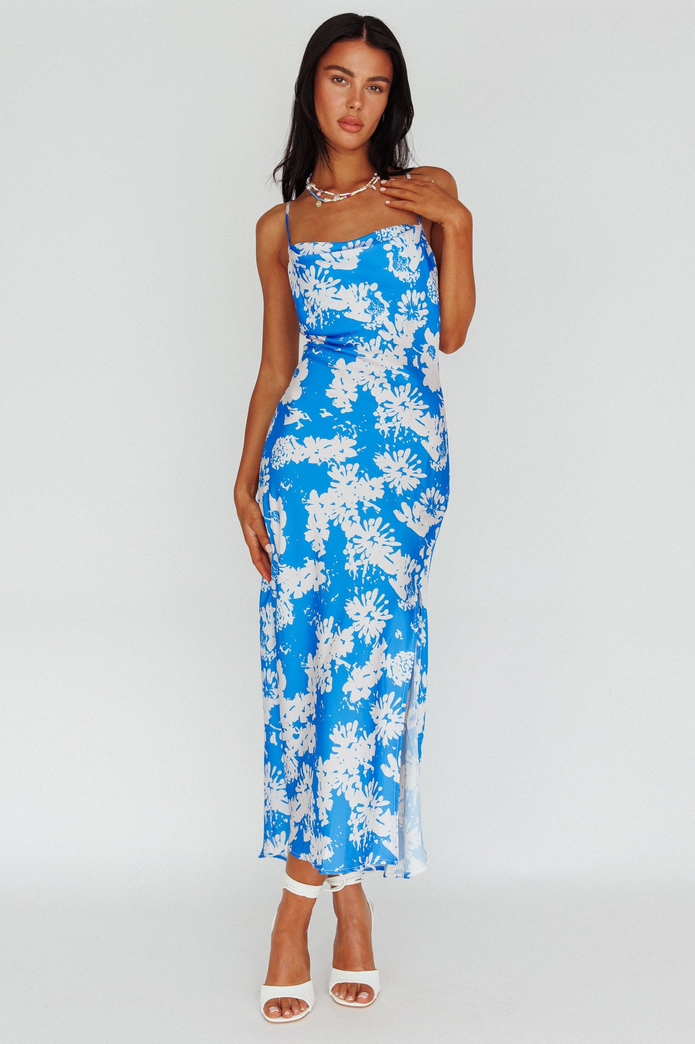 Sherilyn Criss-Cross Back Midi Dress Blue Floral by Selfie Leslie Australia