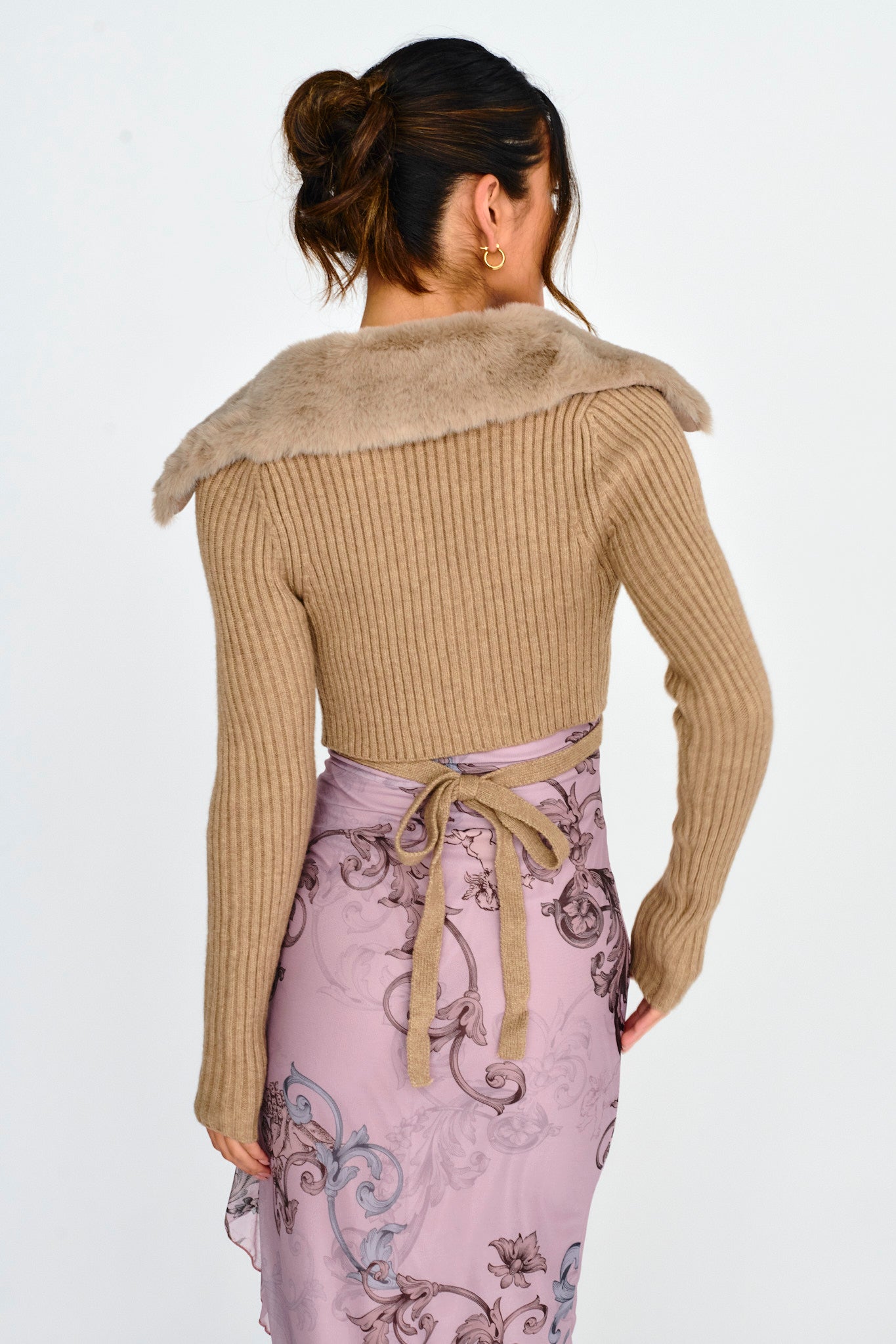 Hollyoak Fur Collar Knit Crop Top Oatmeal by Selfie Leslie Australia