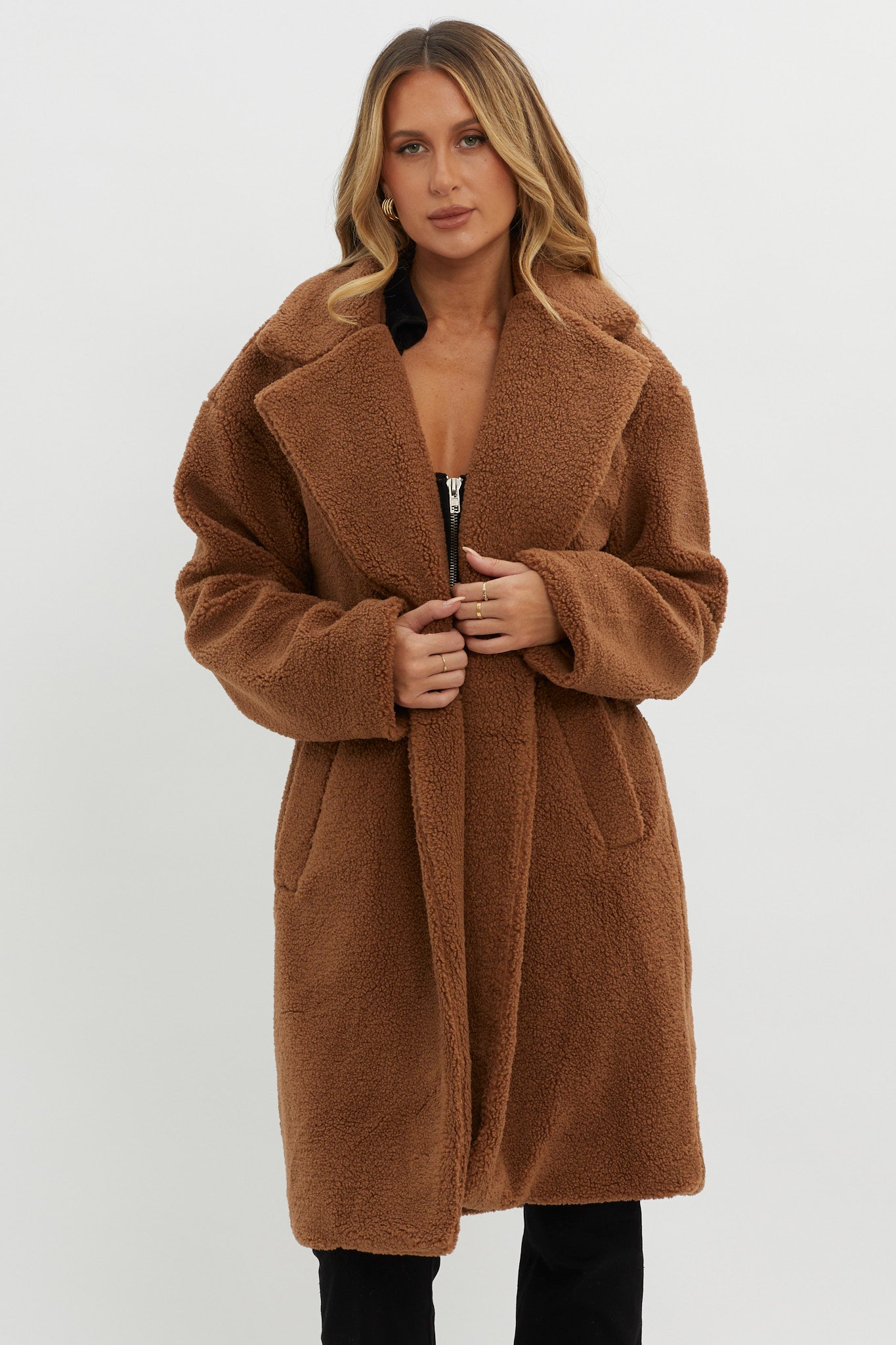 Alaska Long Side Pocket Coat Mocha by Selfie Leslie Australia