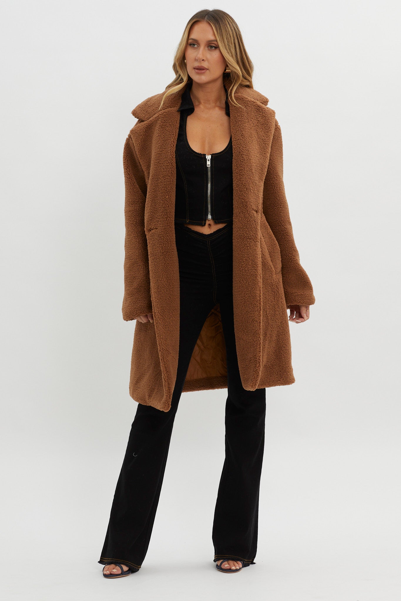 Alaska Long Side Pocket Coat Mocha by Selfie Leslie Australia