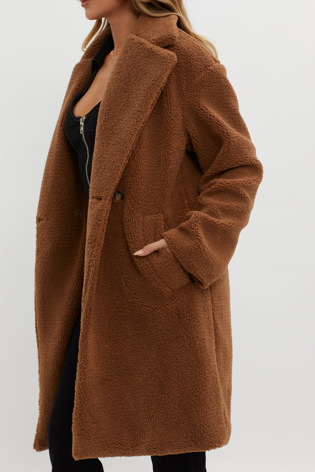 Alaska Long Side Pocket Coat Mocha by Selfie Leslie Australia