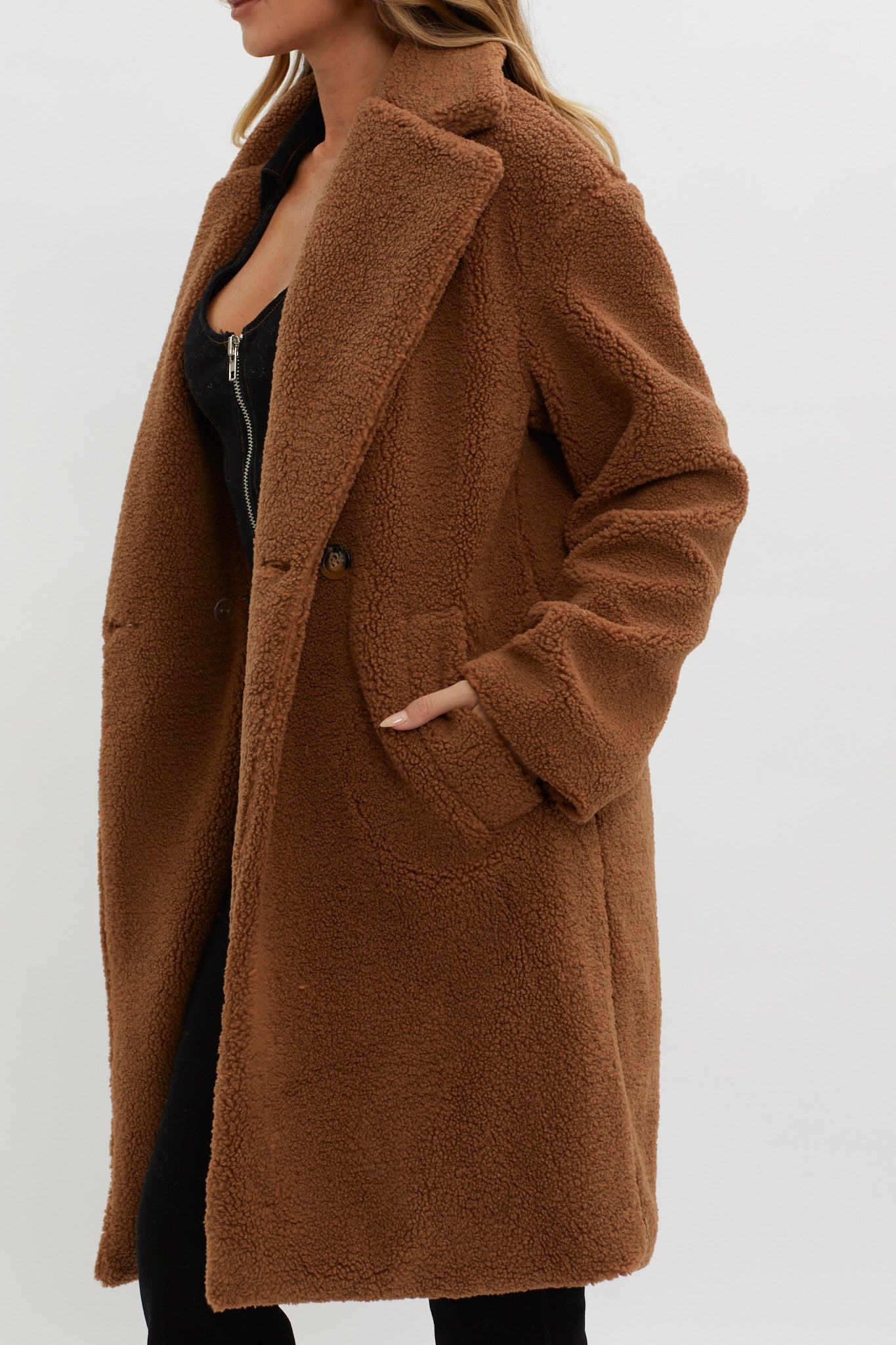 Alaska Long Side Pocket Coat Mocha by Selfie Leslie Australia