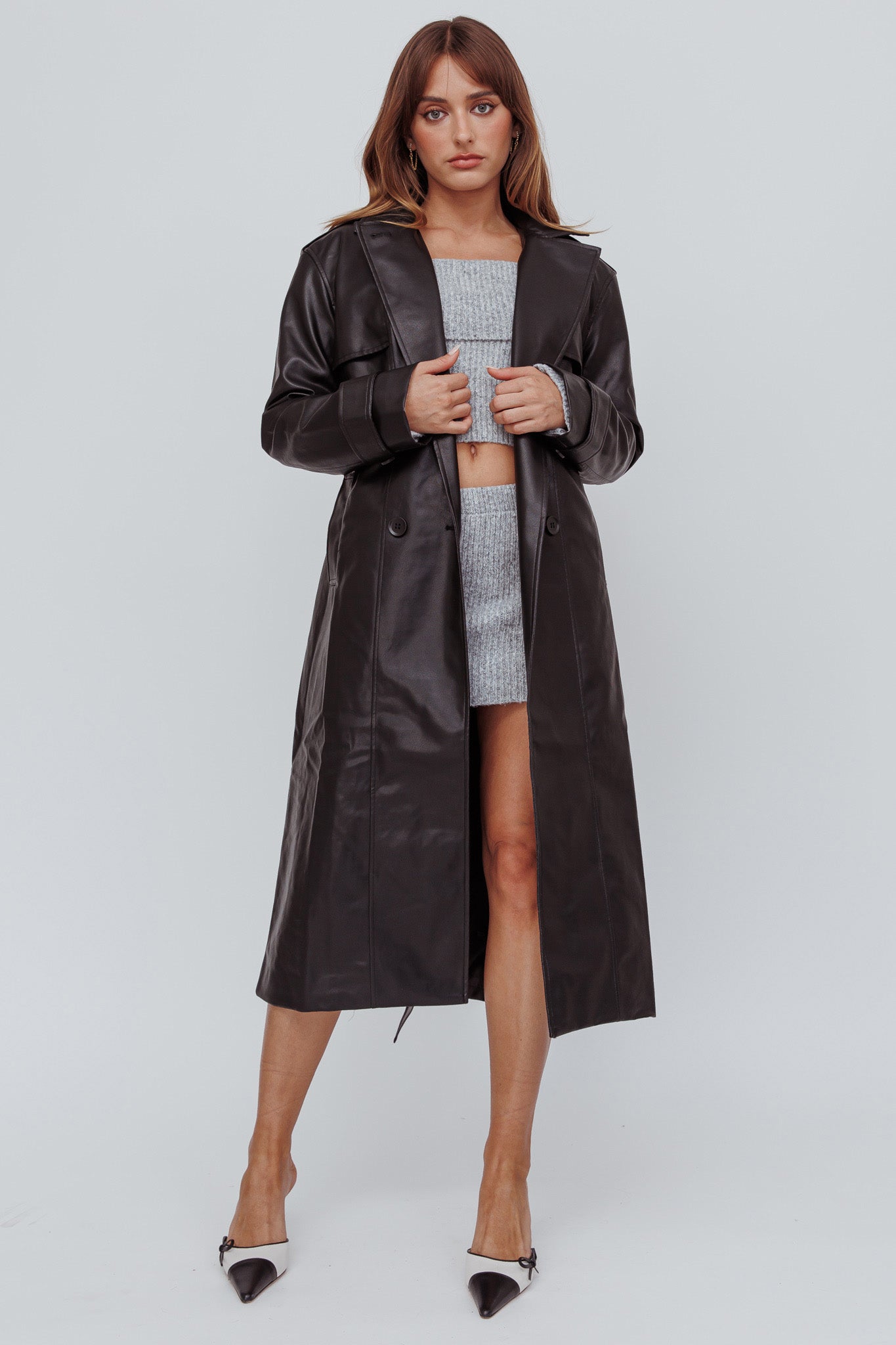 Zen Faux Leather Trench Coat Black by Selfie Leslie Australia