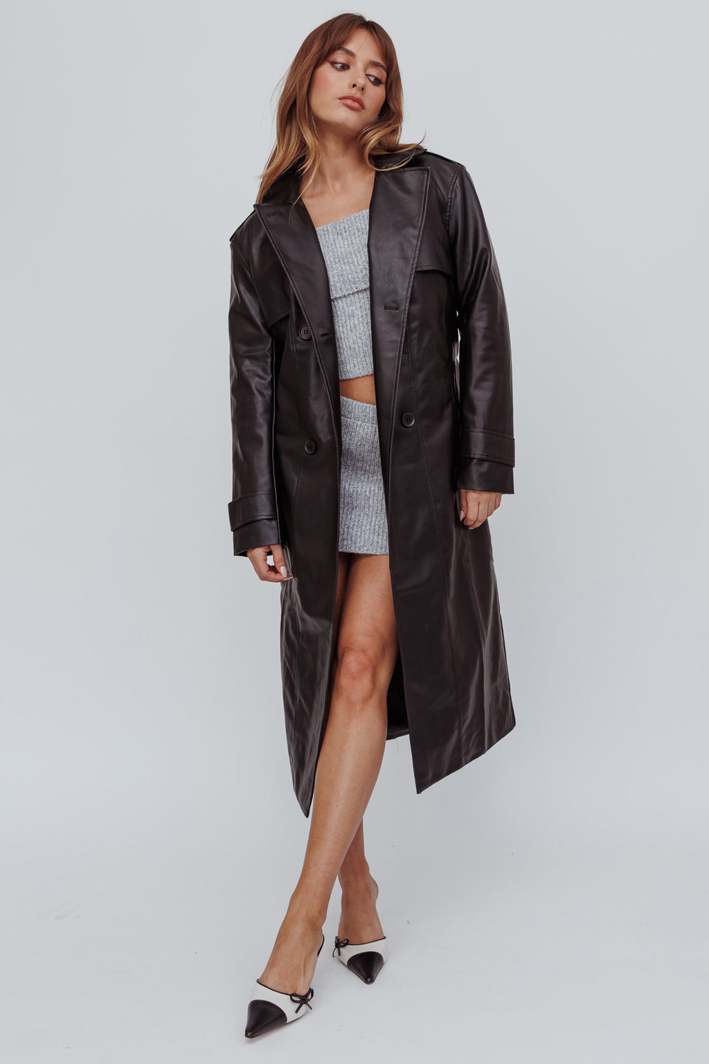 Zen Faux Leather Trench Coat Black by Selfie Leslie Australia