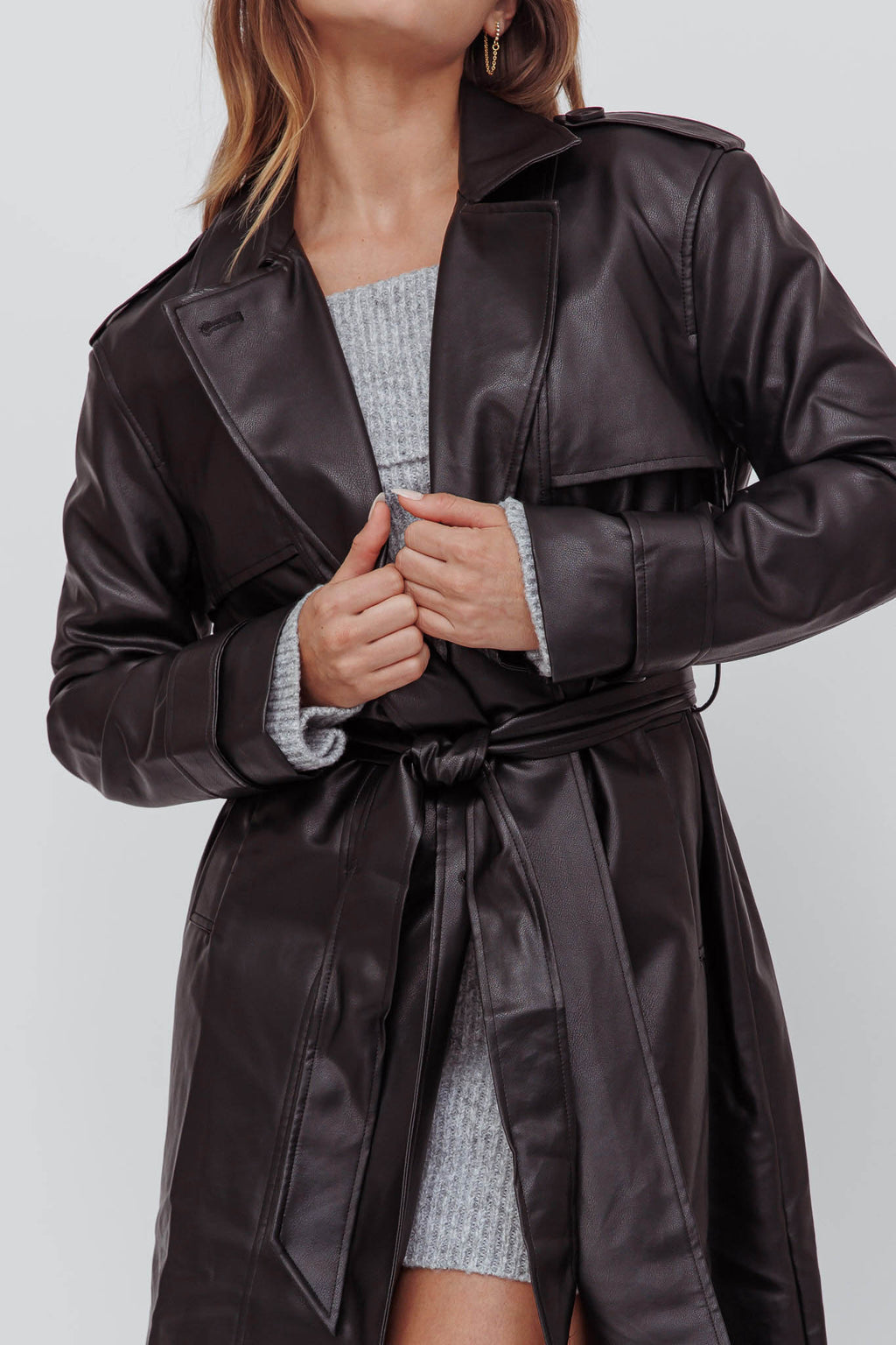 Zen Faux Leather Trench Coat Black by Selfie Leslie Australia
