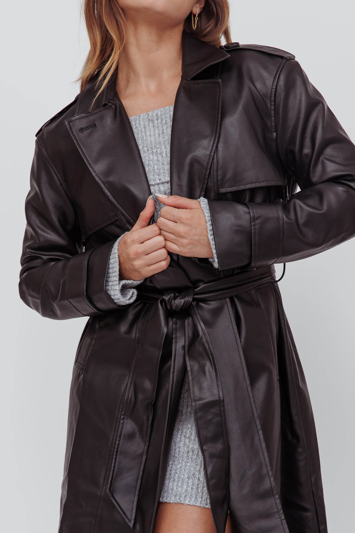 Shop the Zen Faux Leather Trench Coat Black Selfie Leslie Australia