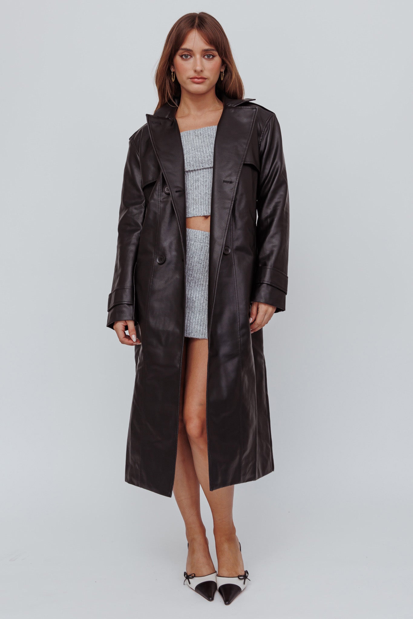 Zen Faux Leather Trench Coat Black by Selfie Leslie Australia