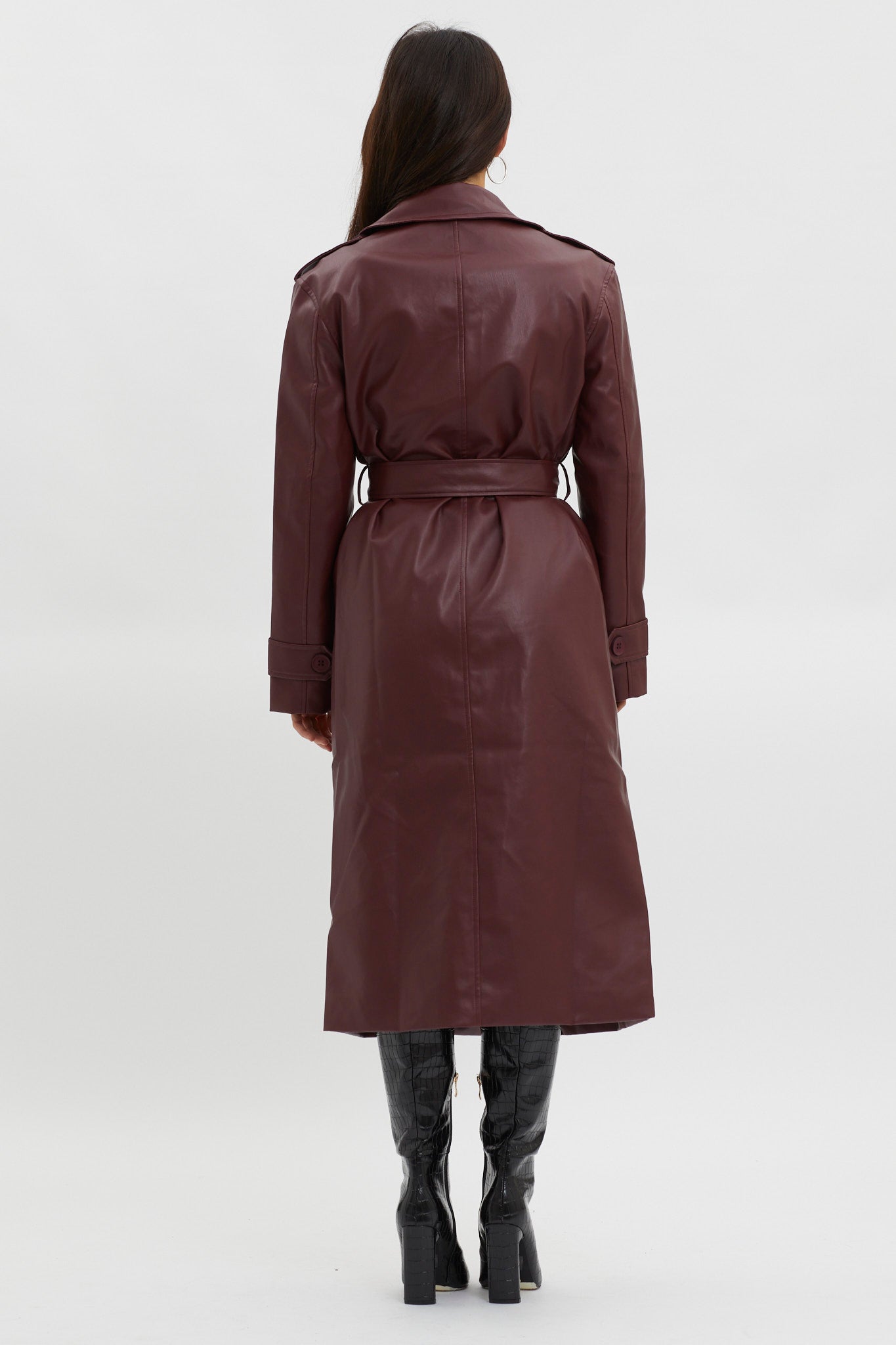 Zen Faux Leather Trench Coat Burgundy by Selfie Leslie Australia