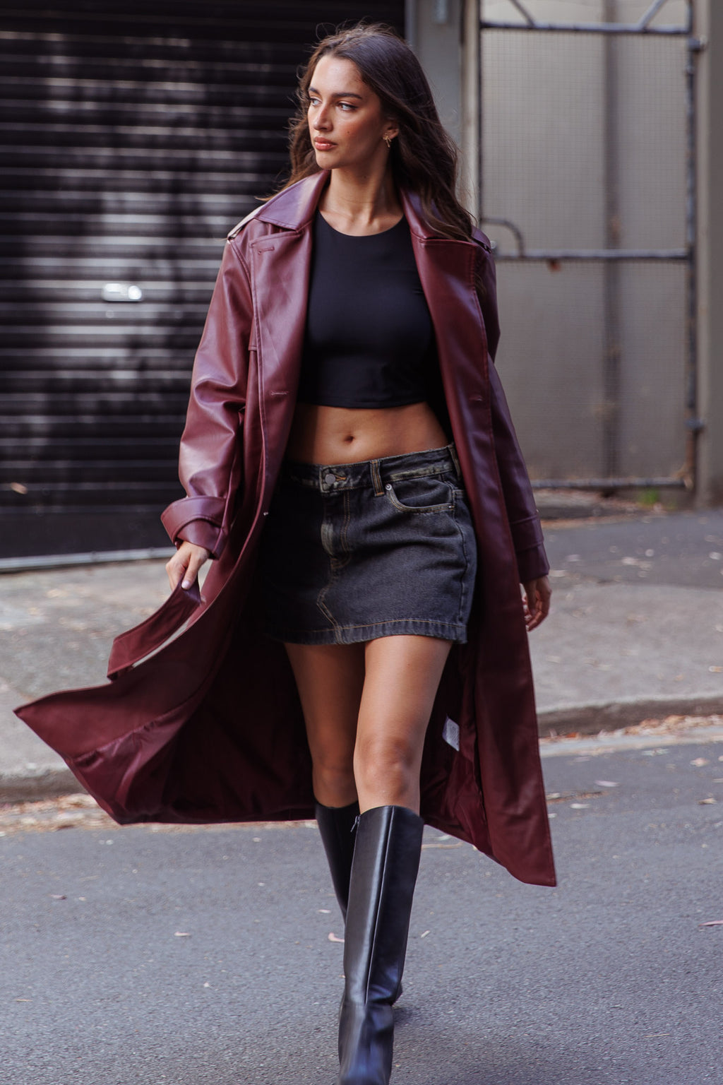 Zen Faux Leather Trench Coat Burgundy by Selfie Leslie Australia