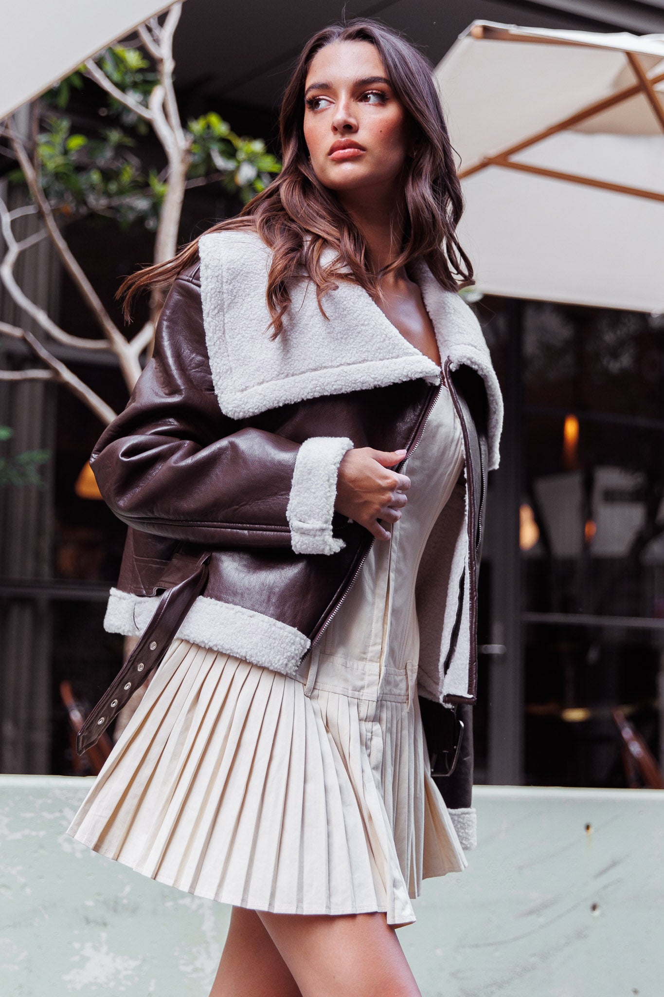 Aviatrix Faux Leather Sherpa Jacket Brown | Selfie Leslie Australia