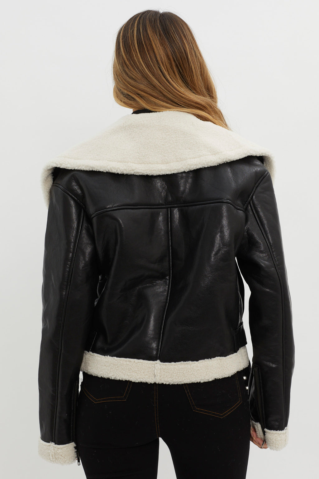 Aviatrix Faux Leather Sherpa Jacket Black by Selfie Leslie Australia