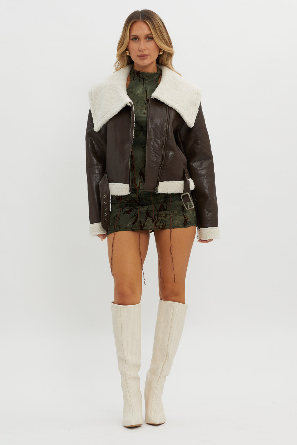 Aviatrix Faux Leather Sherpa Jacket Brown by Selfie Leslie Australia