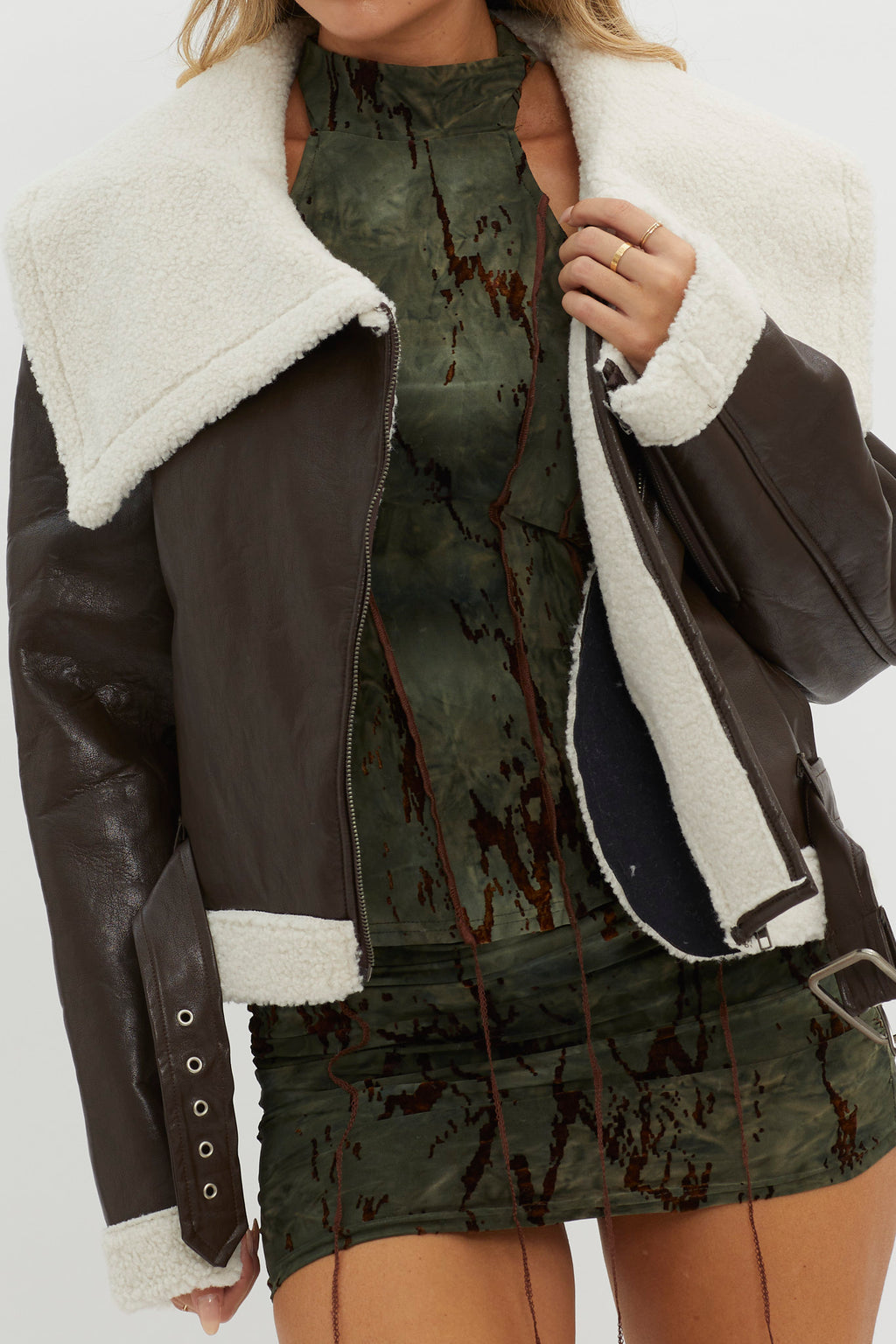 Aviatrix Faux Leather Sherpa Jacket Brown by Selfie Leslie Australia