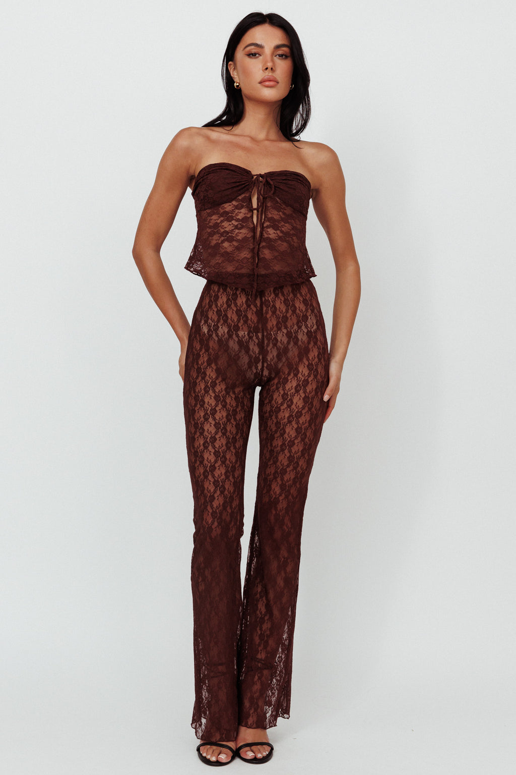 A La Mode Lace Pants Brown by Selfie Leslie Australia