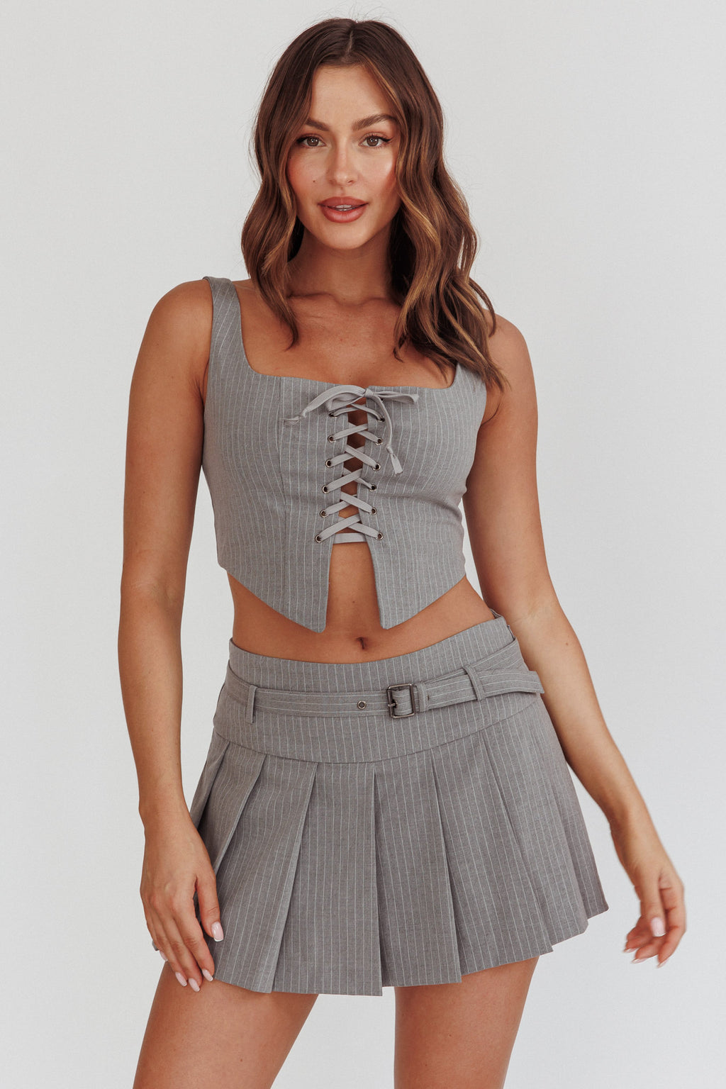 Swoon Lace-Up Corset Top Grey by Selfie Leslie Australia
