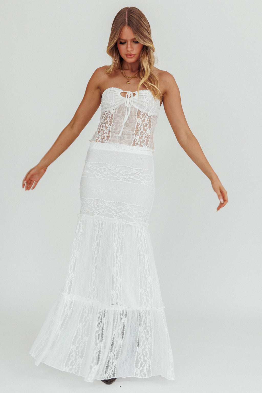 Laganas Maxi Lace Skirt White by Selfie Leslie Australia