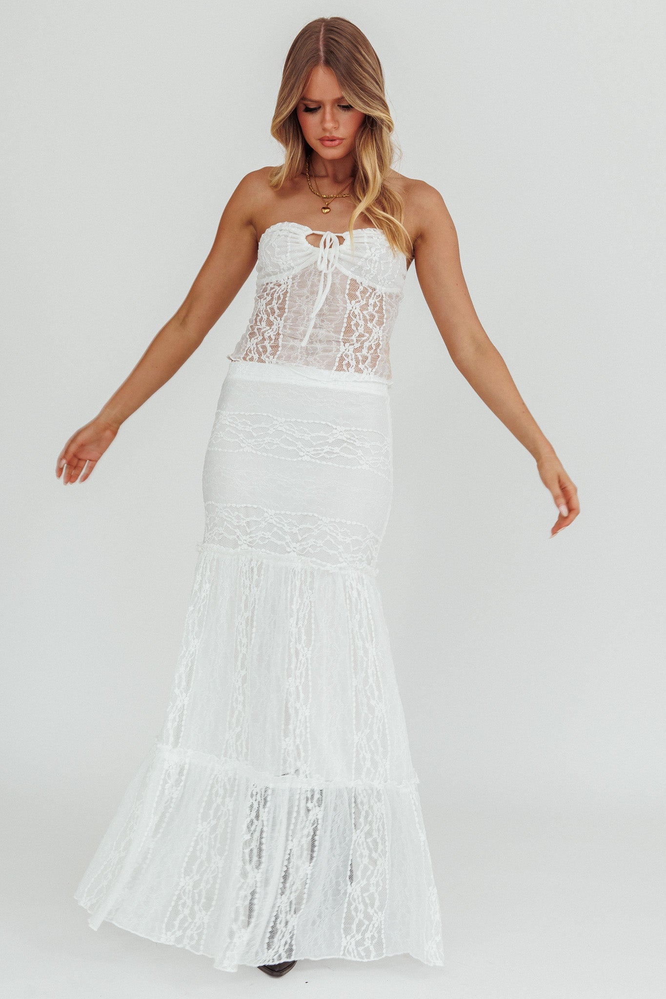 Laganas Maxi Lace Skirt White by Selfie Leslie Australia