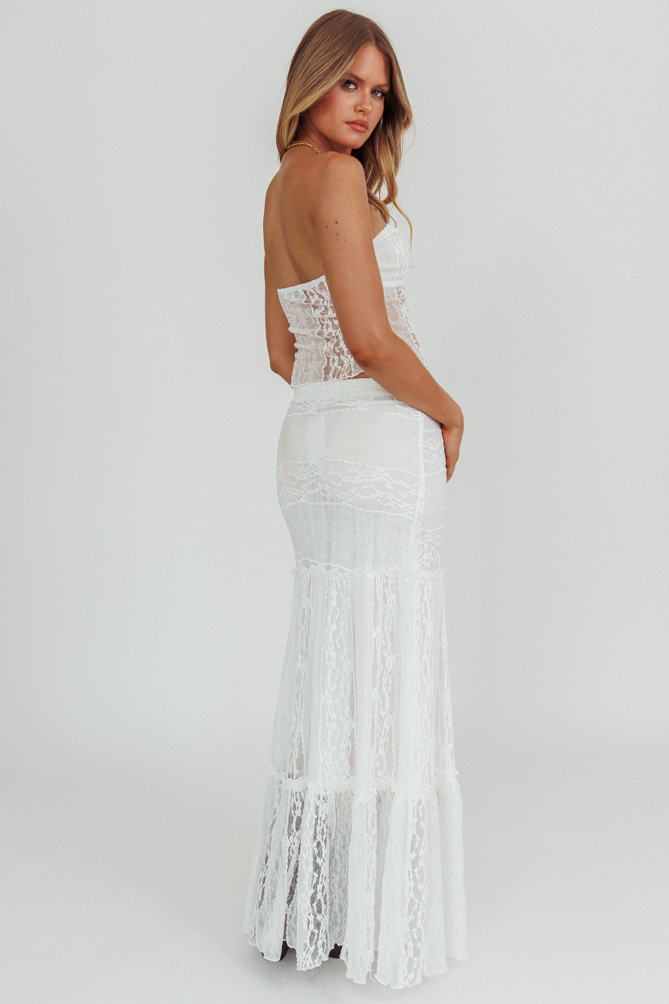 Laganas Maxi Lace Skirt White by Selfie Leslie Australia