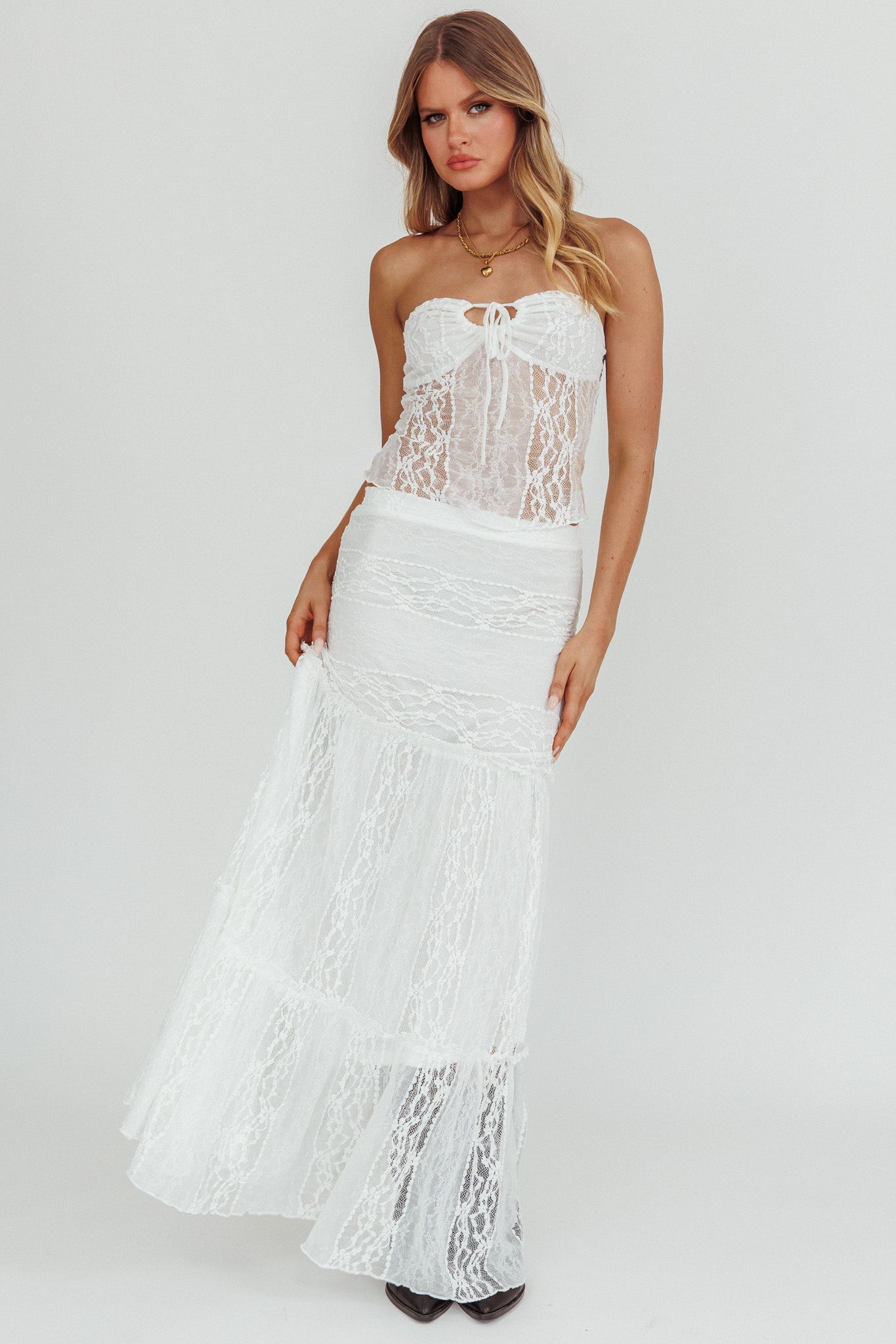 Laganas Maxi Lace Skirt White by Selfie Leslie Australia