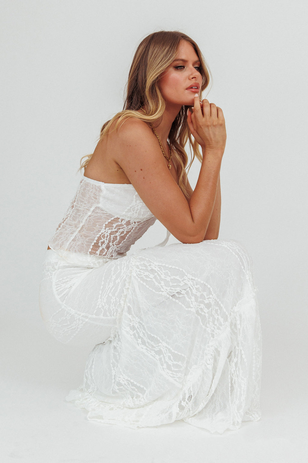 Laganas Maxi Lace Skirt White by Selfie Leslie Australia