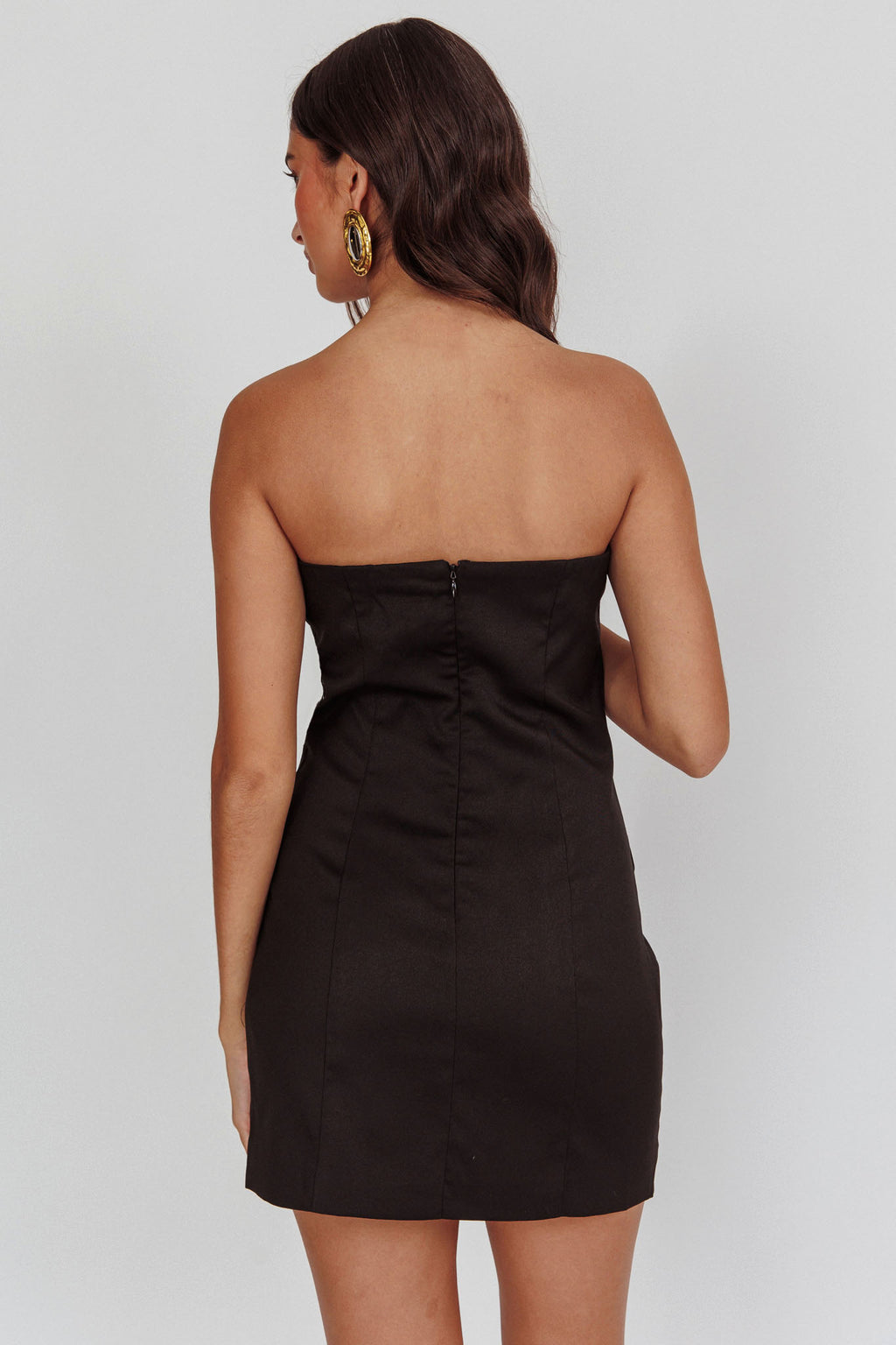 Titania Strapless Buttoned Mini Dress Black by Selfie Leslie Australia