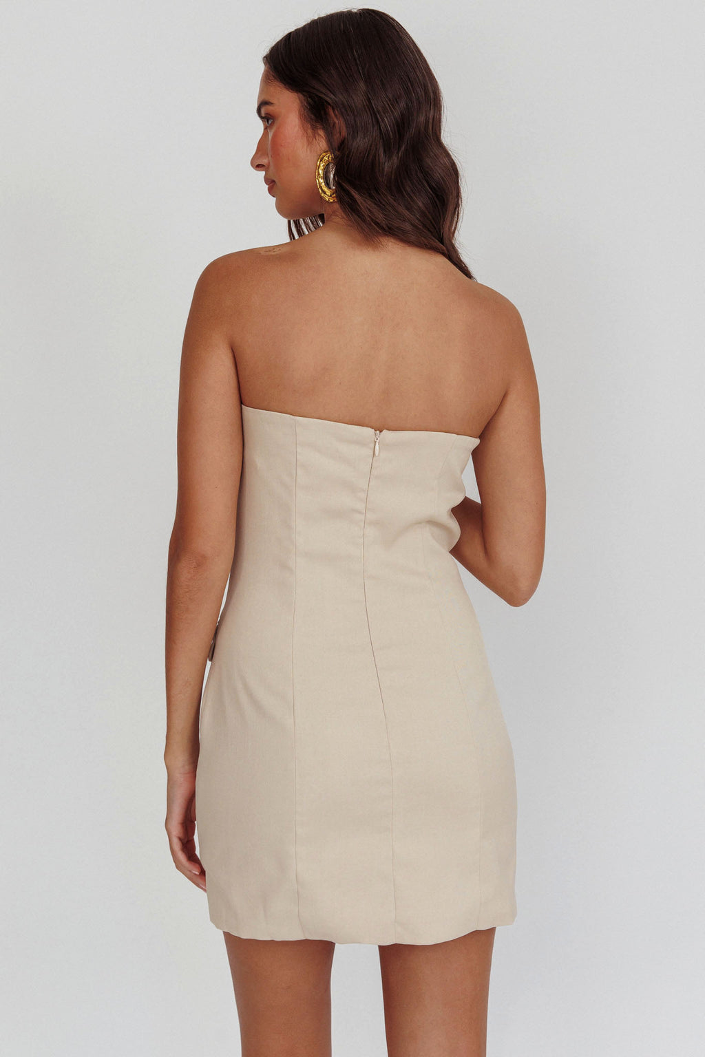 Titania Strapless Buttoned Mini Dress Light Taupe by Selfie Leslie Australia