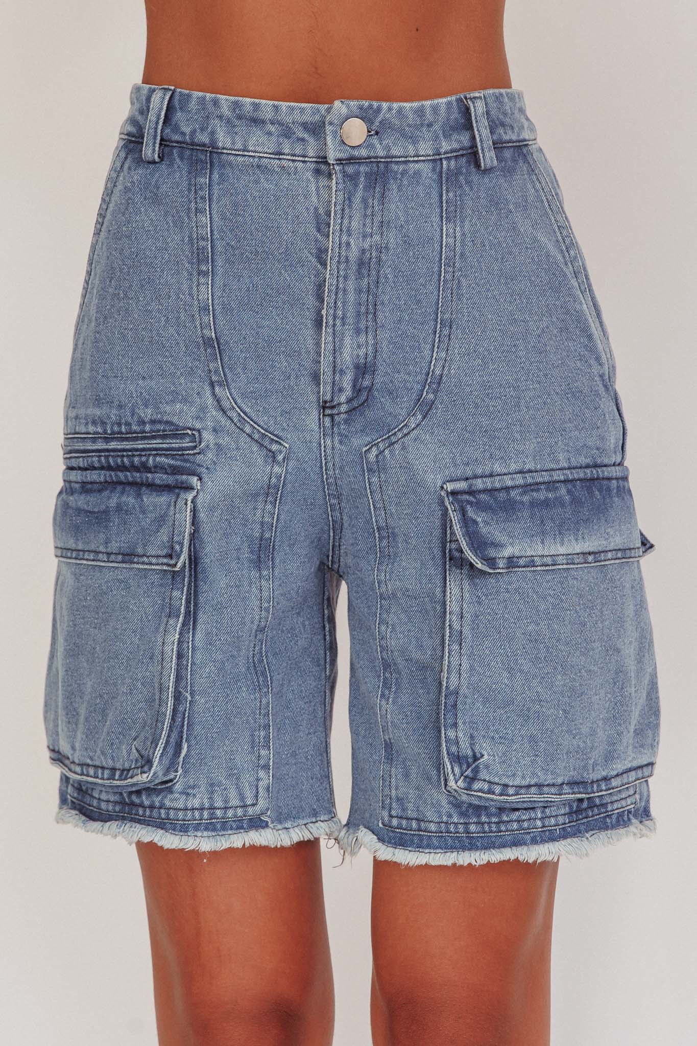 Tardy Cargo Shorts Denim by Selfie Leslie Australia