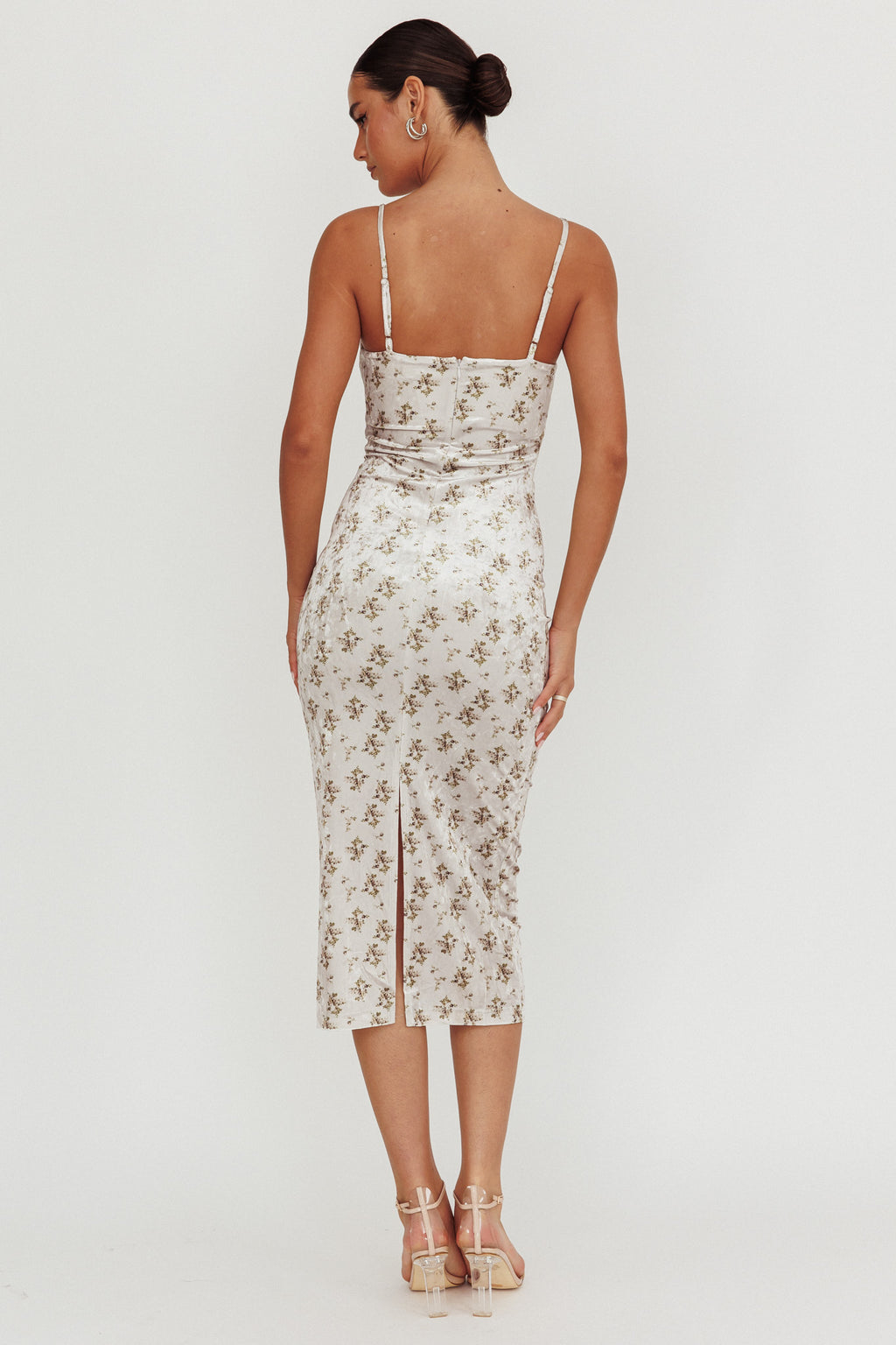 Magic Wand Velvet Midi Dress Olive Floral by Selfie Leslie Australia
