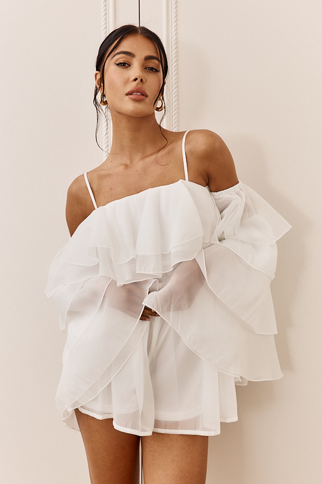 Montague Layered Ruffle Romper White by Selfie Leslie Australia