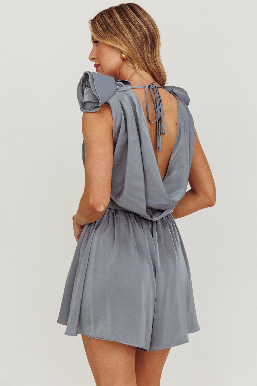 Hallie Cowl Neck Rosette Romper Cement by Selfie Leslie Australia